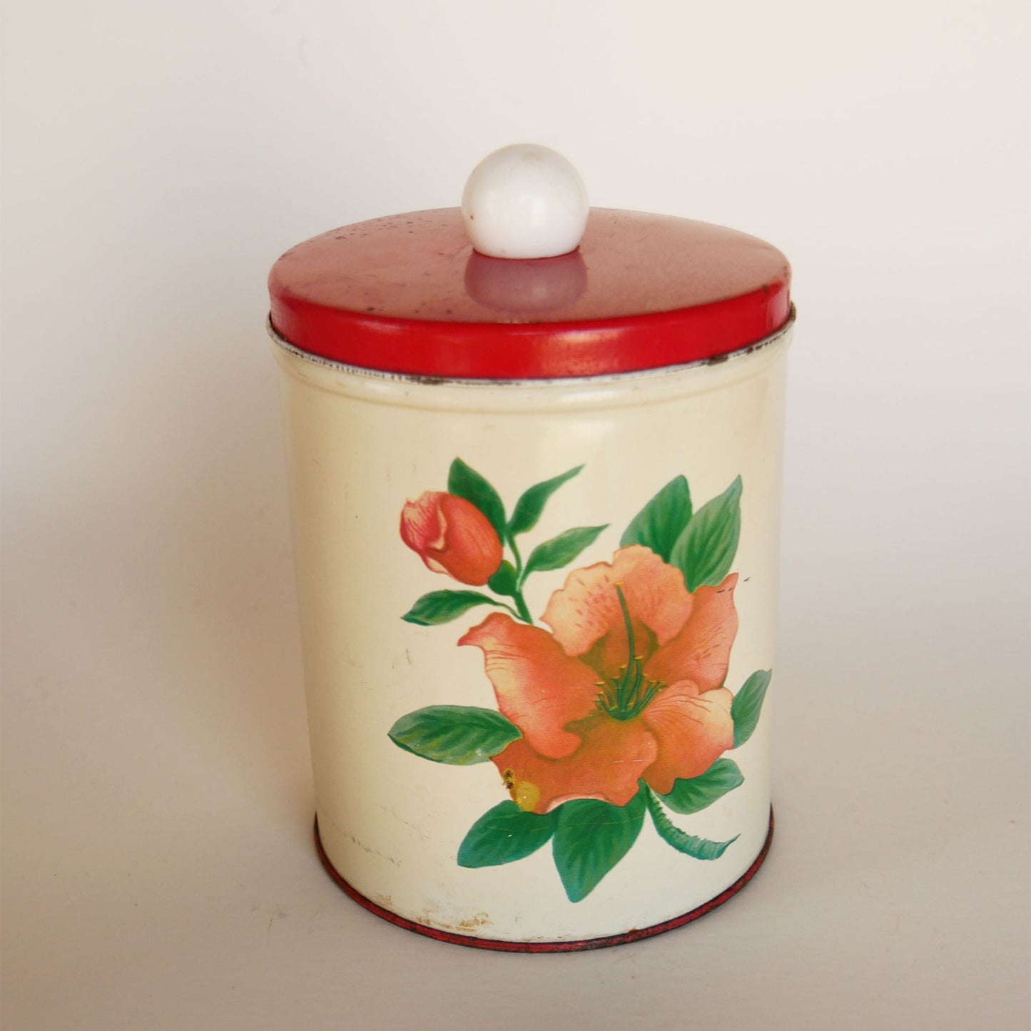 VIntage Hibiscus Tin Container, Vintage Floral Tin, Retro Vintage Tin, Vintage Floral Retro Tin, Vintage Kitchen Container, Vintage Kitchen Tin and Lid, Floral Tin and Lid