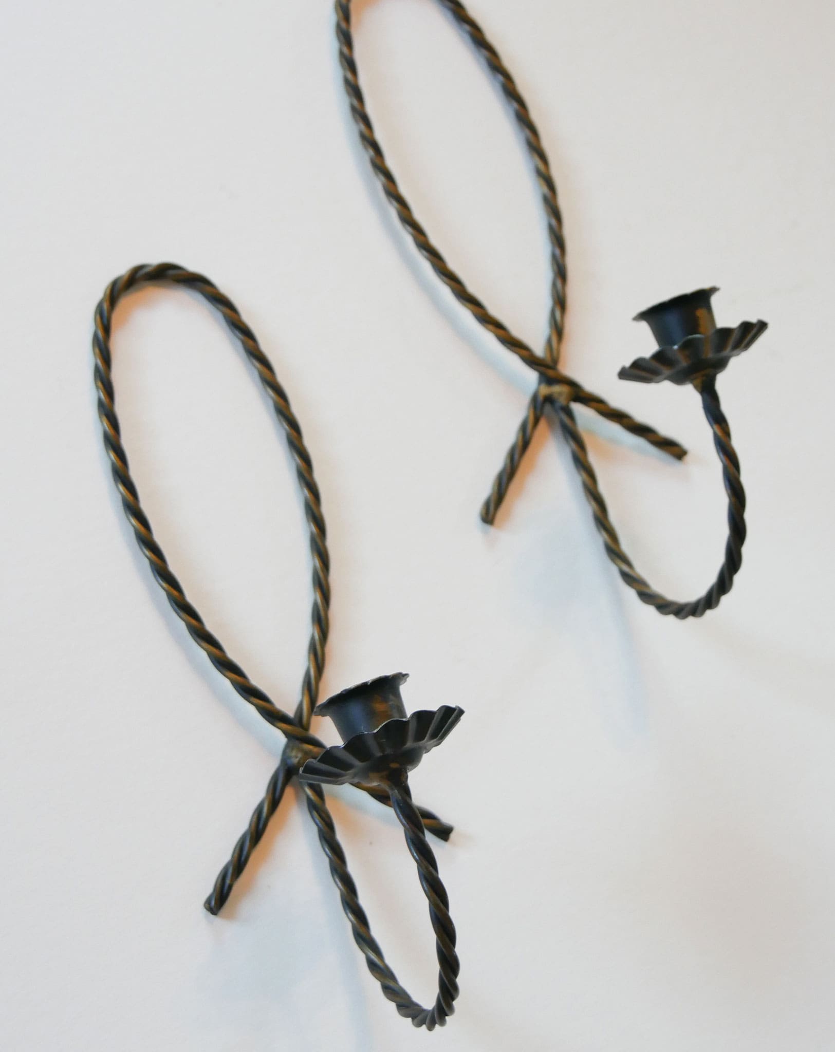 Vintage Homco Rope Candlestick Pair, Vintage Metal Twisted Rope Candlestick Sconces, Pair Vintage CAndlestick Sconces