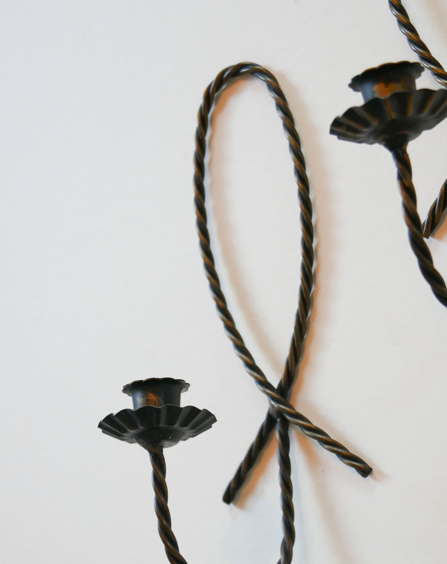 Vintage Homco Rope Candlestick Pair, Vintage Metal Twisted Rope Candlestick Sconces, Pair Vintage CAndlestick Sconces