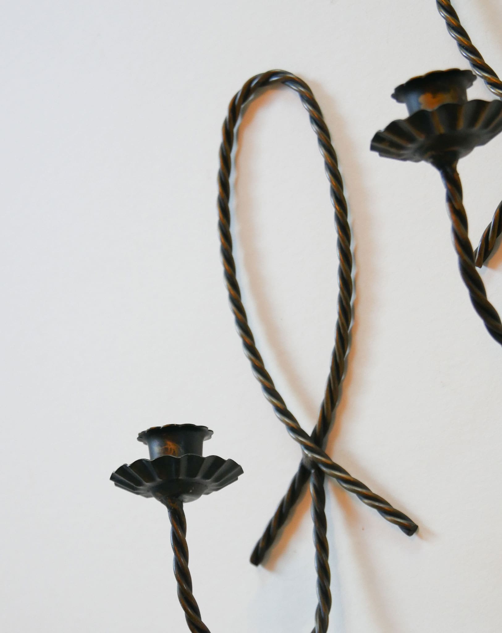 Vintage Homco Rope Candlestick Pair, Vintage Metal Twisted Rope Candlestick Sconces, Pair Vintage CAndlestick Sconces