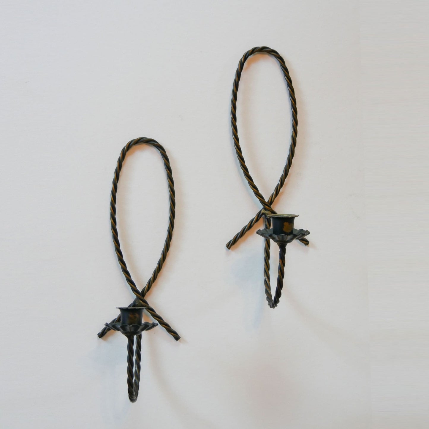 Vintage Homco Rope Candlestick Pair, Vintage Metal Twisted Rope Candlestick Sconces, Pair Vintage CAndlestick Sconces