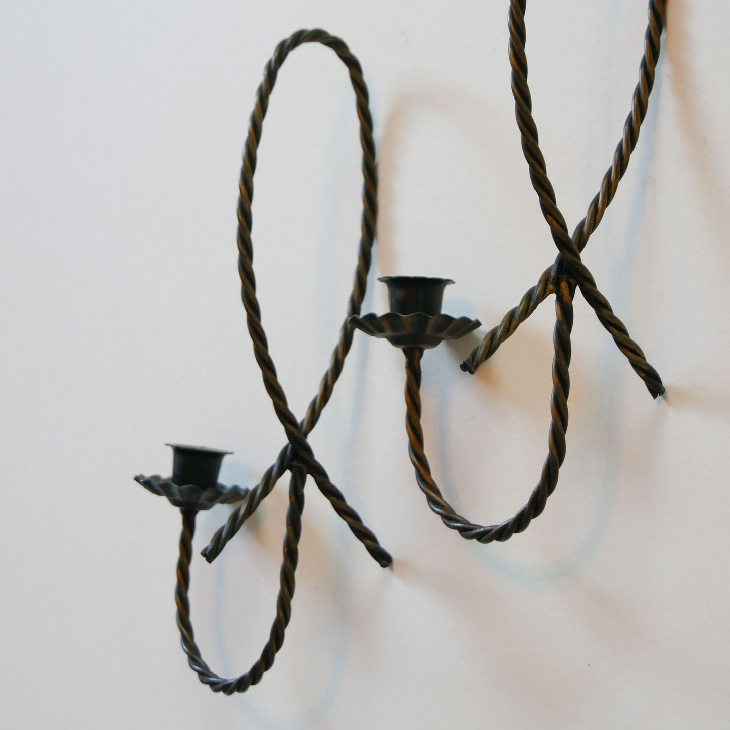 Vintage Homco Rope Candlestick Pair, Vintage Metal Twisted Rope Candlestick Sconces, Pair Vintage CAndlestick Sconces