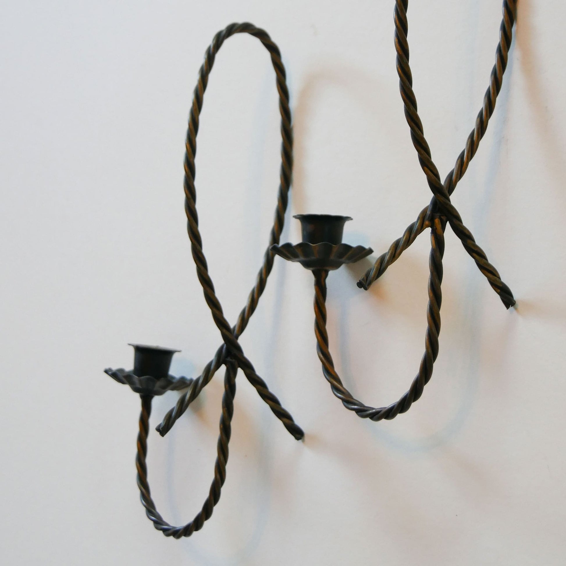 Vintage Homco Rope Candlestick Pair, Vintage Metal Twisted Rope Candlestick Sconces, Pair Vintage CAndlestick Sconces