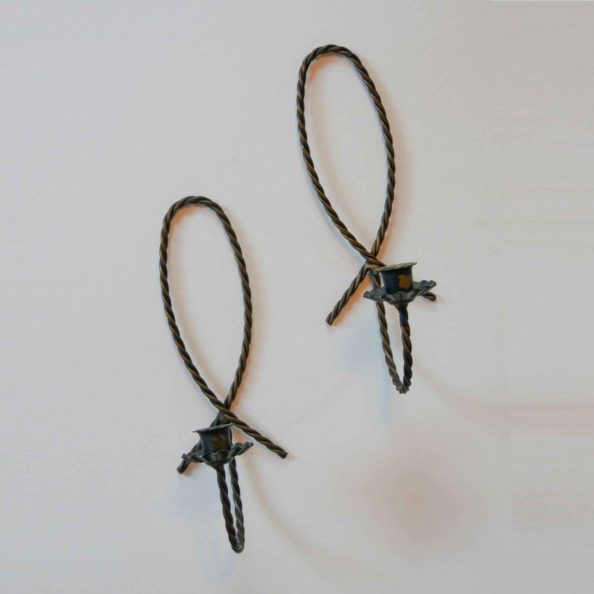 Vintage Homco Rope Candlestick Pair, Vintage Metal Twisted Rope Candlestick Sconces, Pair Vintage CAndlestick Sconces