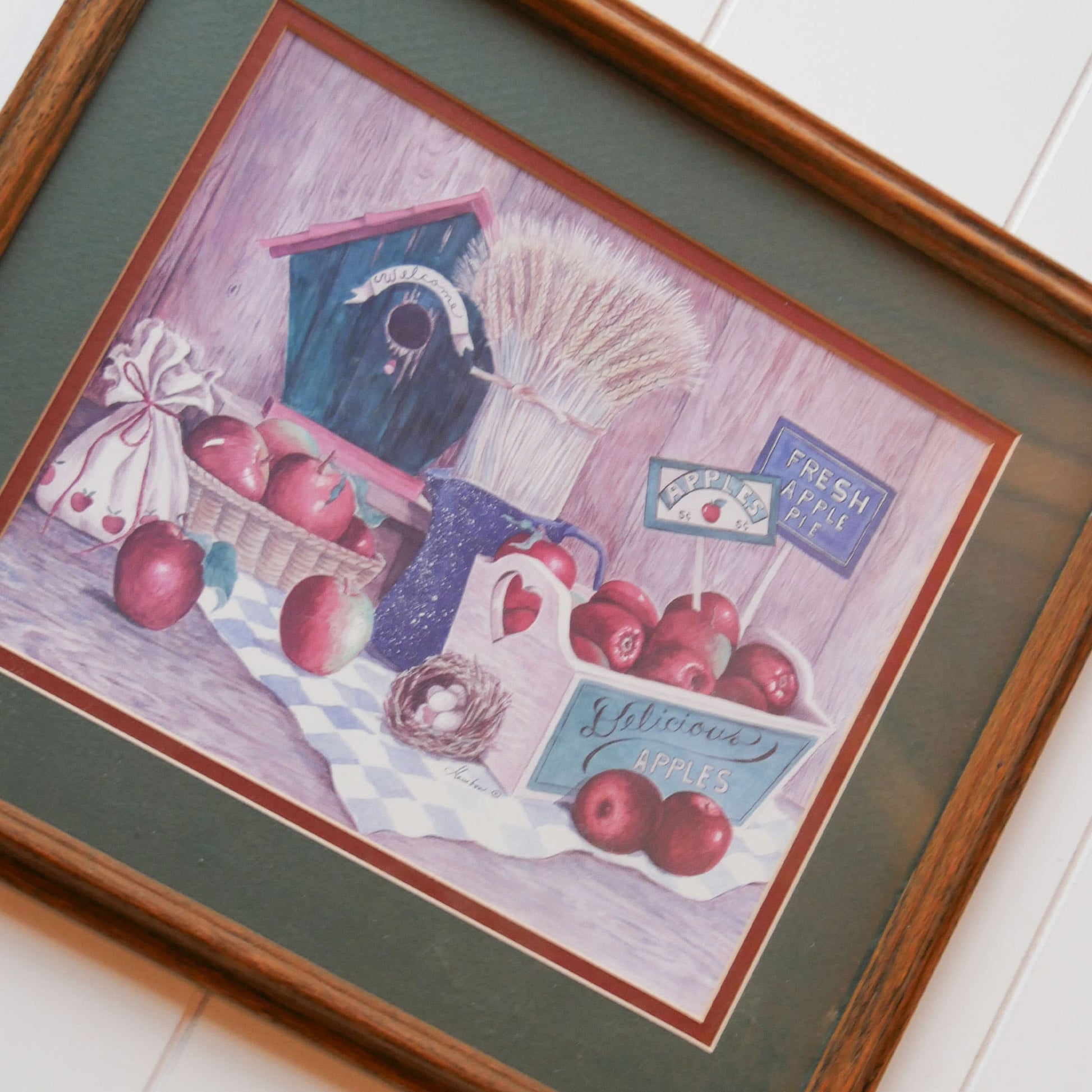 Vintage Home Interiors Framed Apple Print Vintage Country Farmhouse Wall Decor