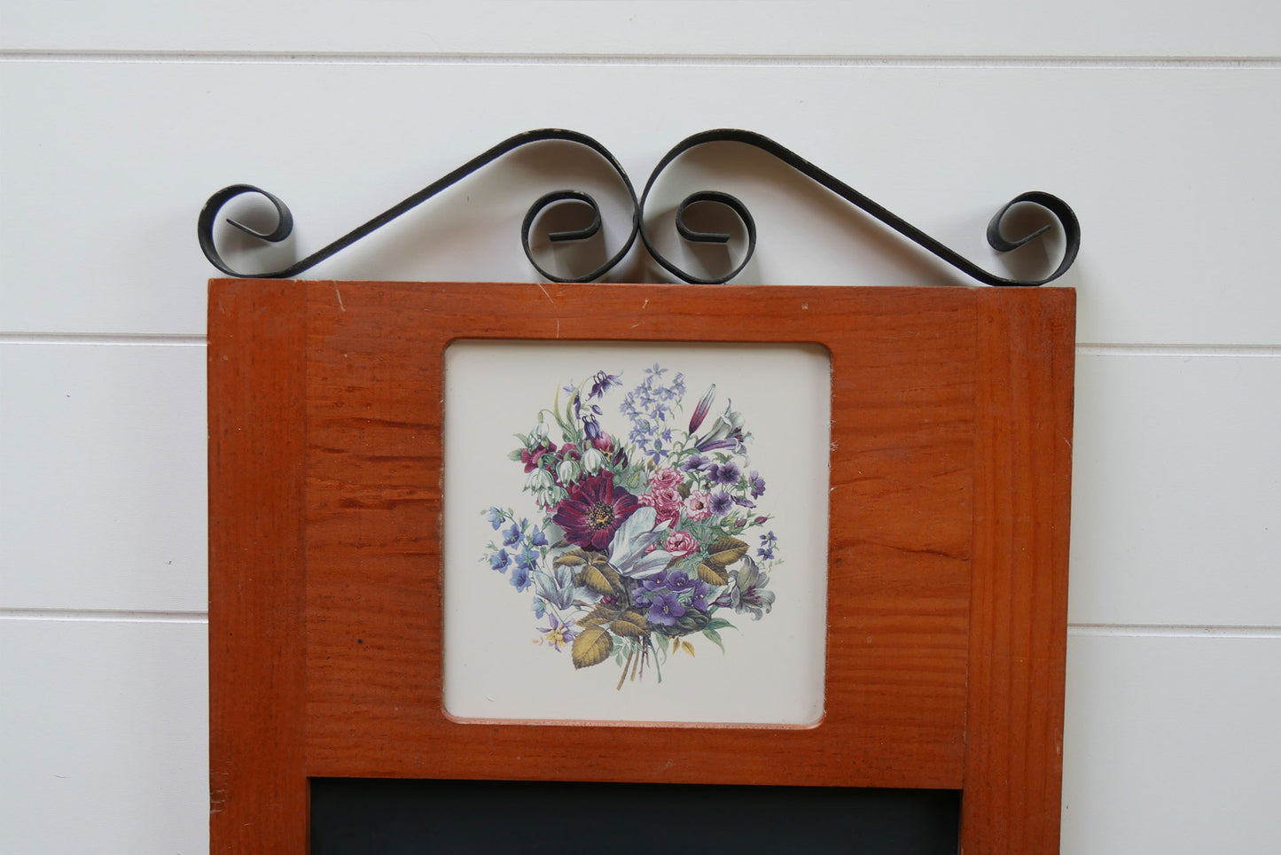 Vintage Wood Chalk Board with Home and Garden Floral Design Tile Feature, Vintage Chalkboard Sign, Vintage Floral Wood Chalkboard Sign