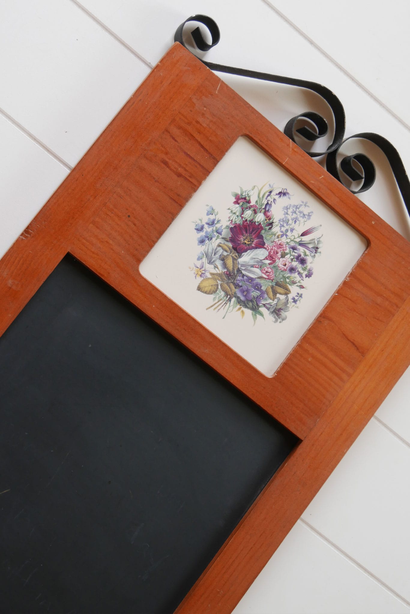 Vintage Wood Chalk Board with Home and Garden Floral Design Tile Feature, Vintage Chalkboard Sign, Vintage Floral Wood Chalkboard Sign