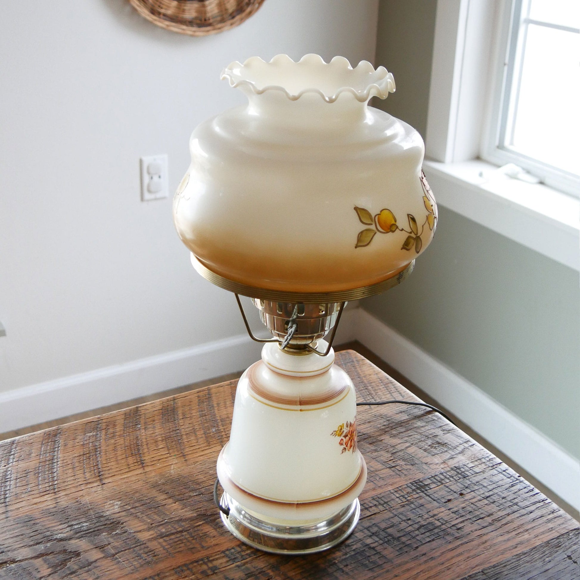 Vintage Hurricane Lamp, Electric Hurricane Lamp, Vintage Floral Hurricane Lamp, Hand Painted Hurricane Lamp, Vintage Lighting, Vintage Home DEcor