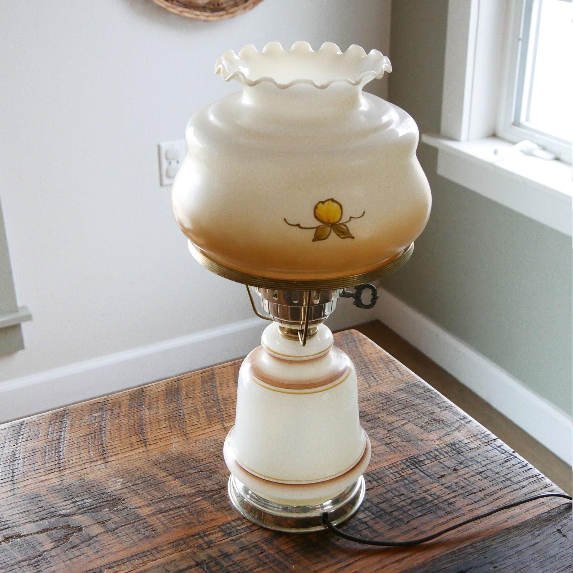 Vintage Hurricane Lamp, Electric Hurricane Lamp, Vintage Floral Hurricane Lamp, Hand Painted Hurricane Lamp, Vintage Lighting, Vintage Home DEcor