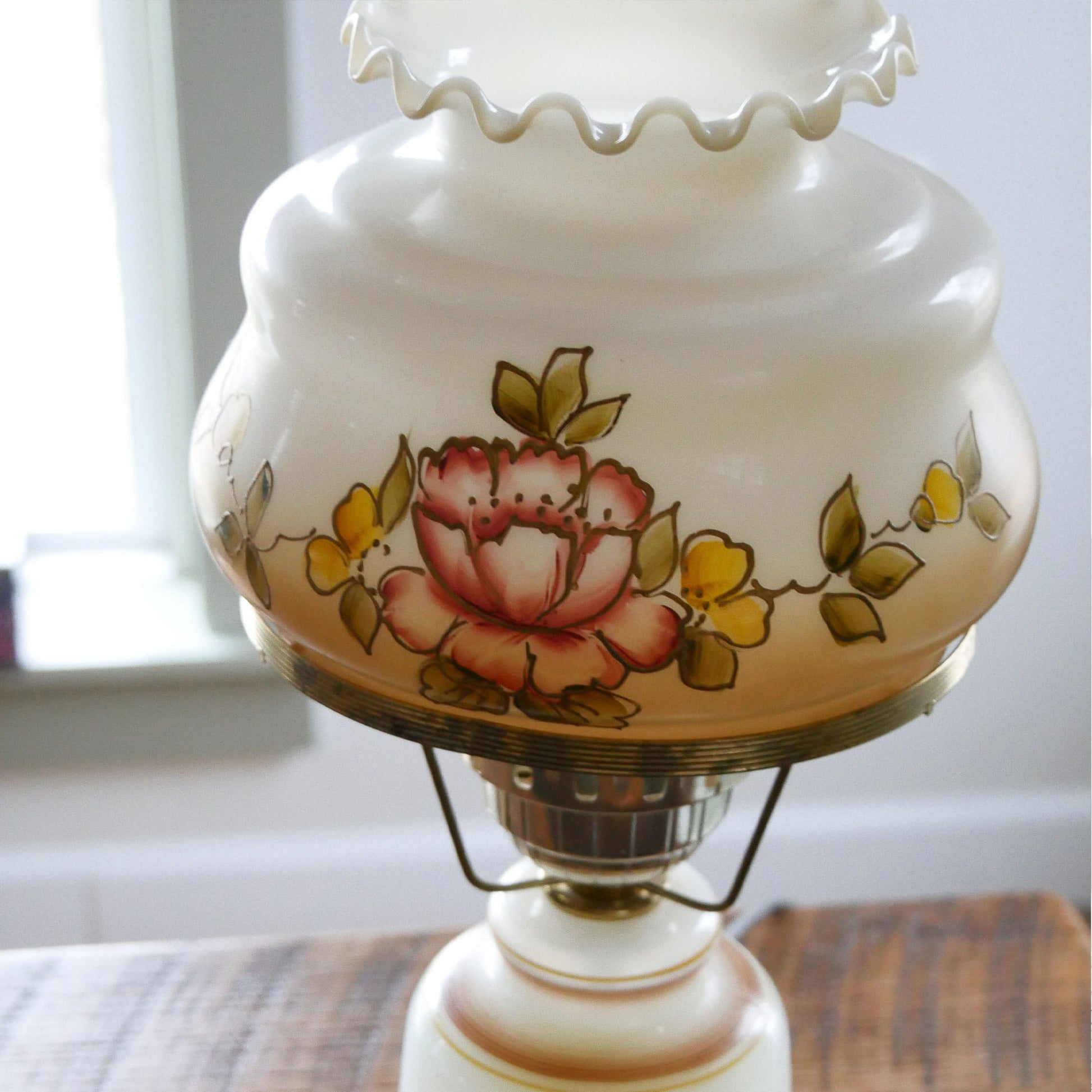 Vintage Hurricane Lamp, Electric Hurricane Lamp, Vintage Floral Hurricane Lamp, Hand Painted Hurricane Lamp, Vintage Lighting, Vintage Home DEcor