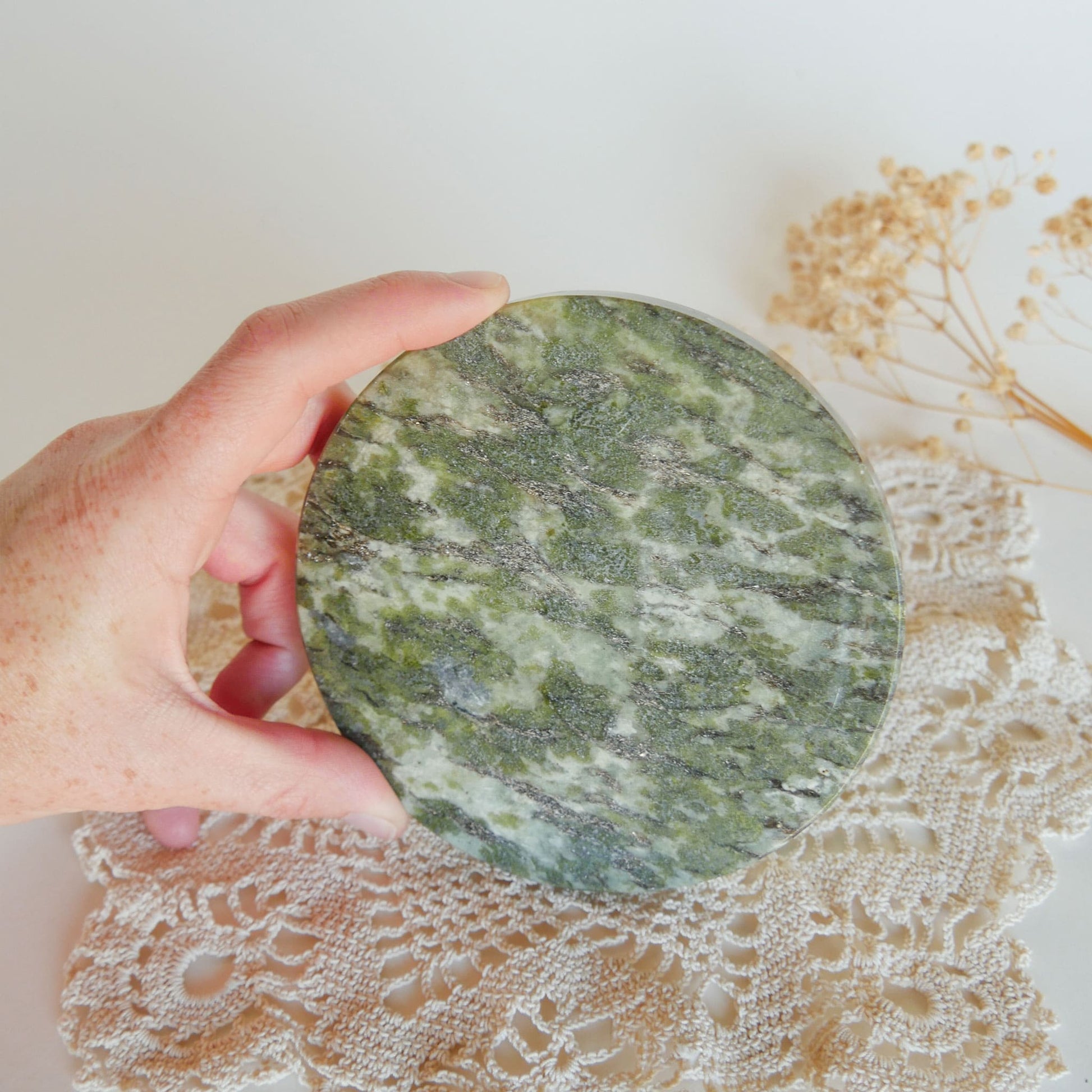 Connemara Marble Paper Weight or Coaster, Republic of Ireland Green Irish Marble