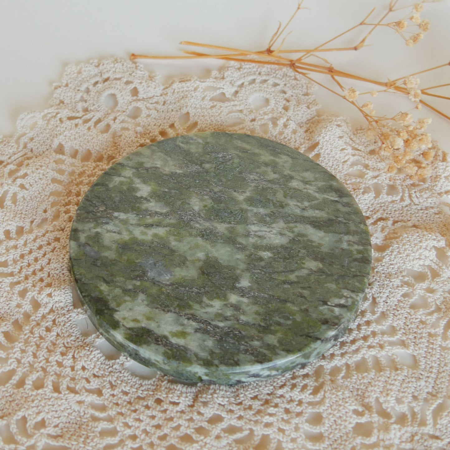 Connemara Marble Paper Weight or Coaster, Republic of Ireland Green Irish Marble