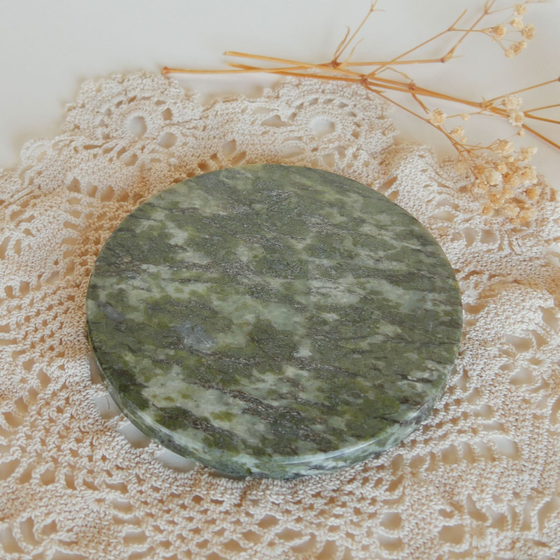 Connemara Marble Paper Weight or Coaster, Republic of Ireland Green Irish Marble