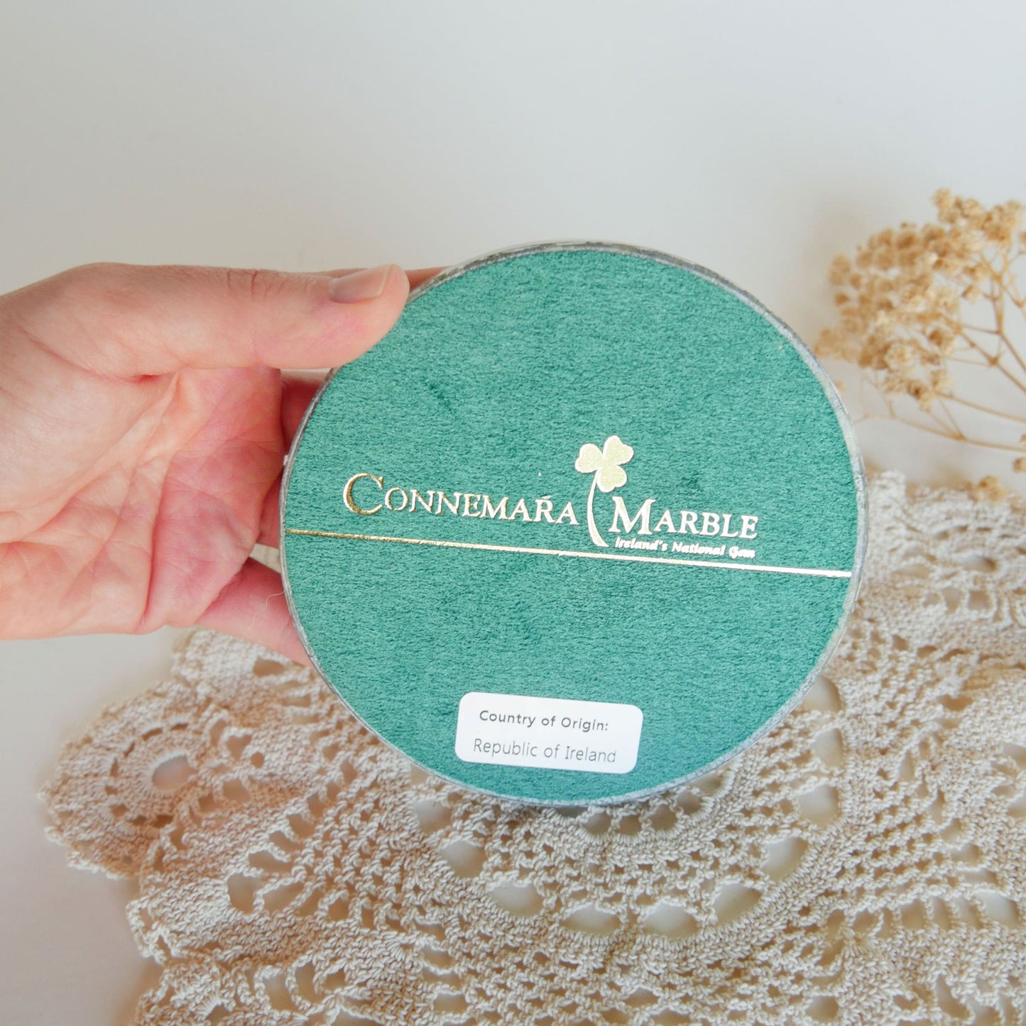 Connemara Marble Paper Weight or Coaster, Republic of Ireland Green Irish Marble