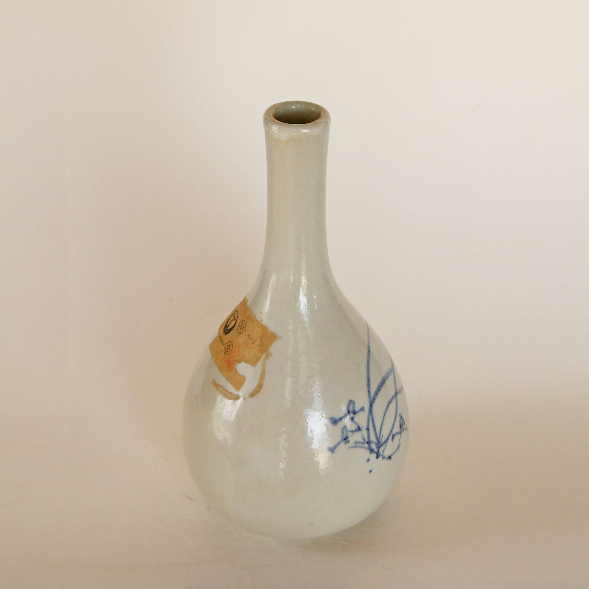 Vintage Japanese Blue and White Porcelain Long Neck Vase, Cottage Porcelain Long Neck Vase, Vintage Porcelain Japanese Vase