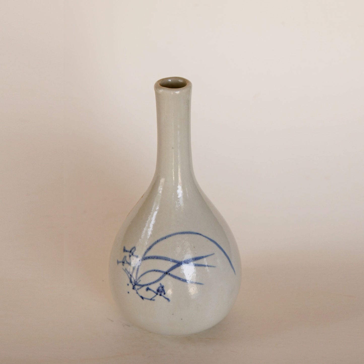 Vintage Japanese Blue and White Porcelain Long Neck Vase, Cottage Porcelain Long Neck Vase, Vintage Porcelain Japanese Vase