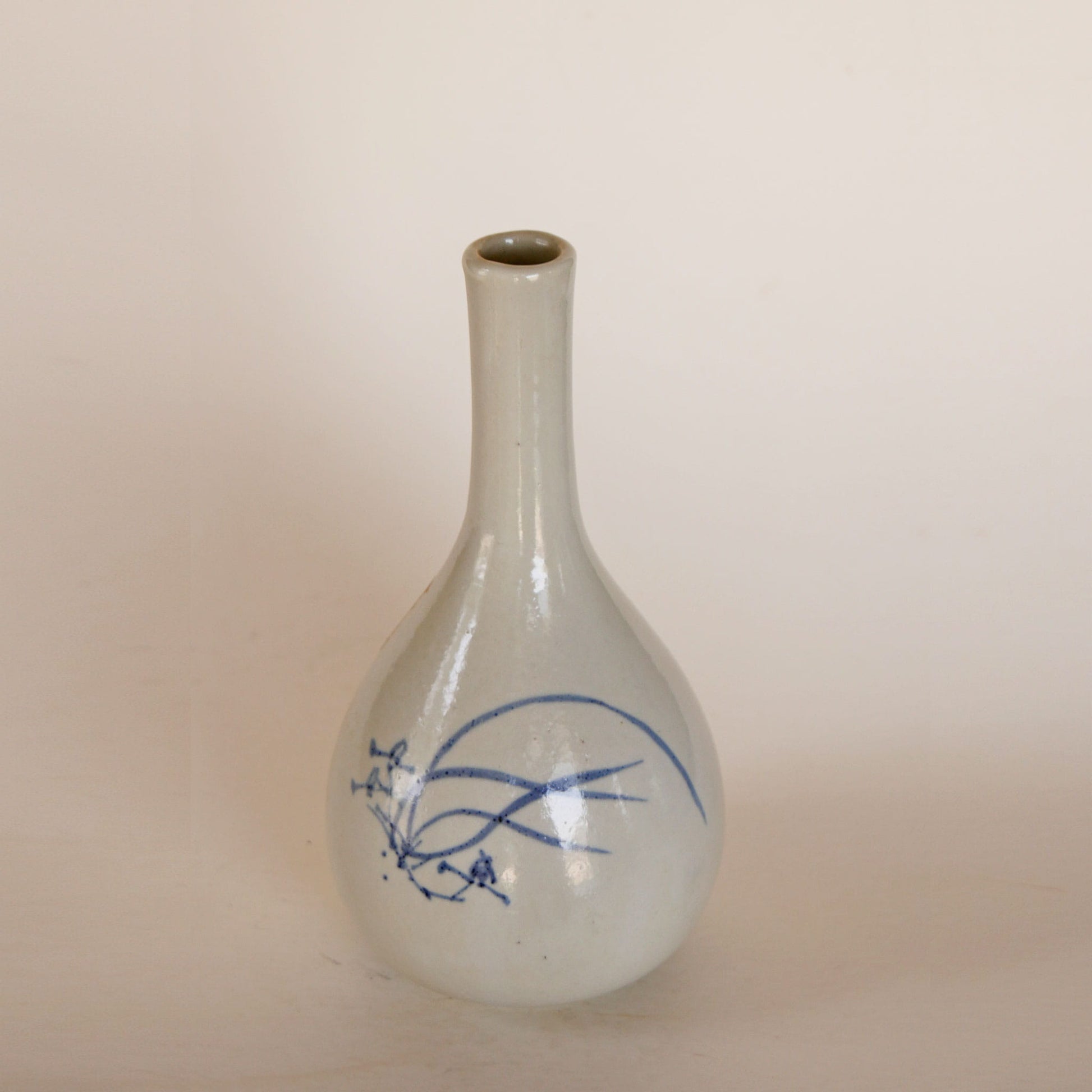 Vintage Japanese Blue and White Porcelain Long Neck Vase, Cottage Porcelain Long Neck Vase, Vintage Porcelain Japanese Vase