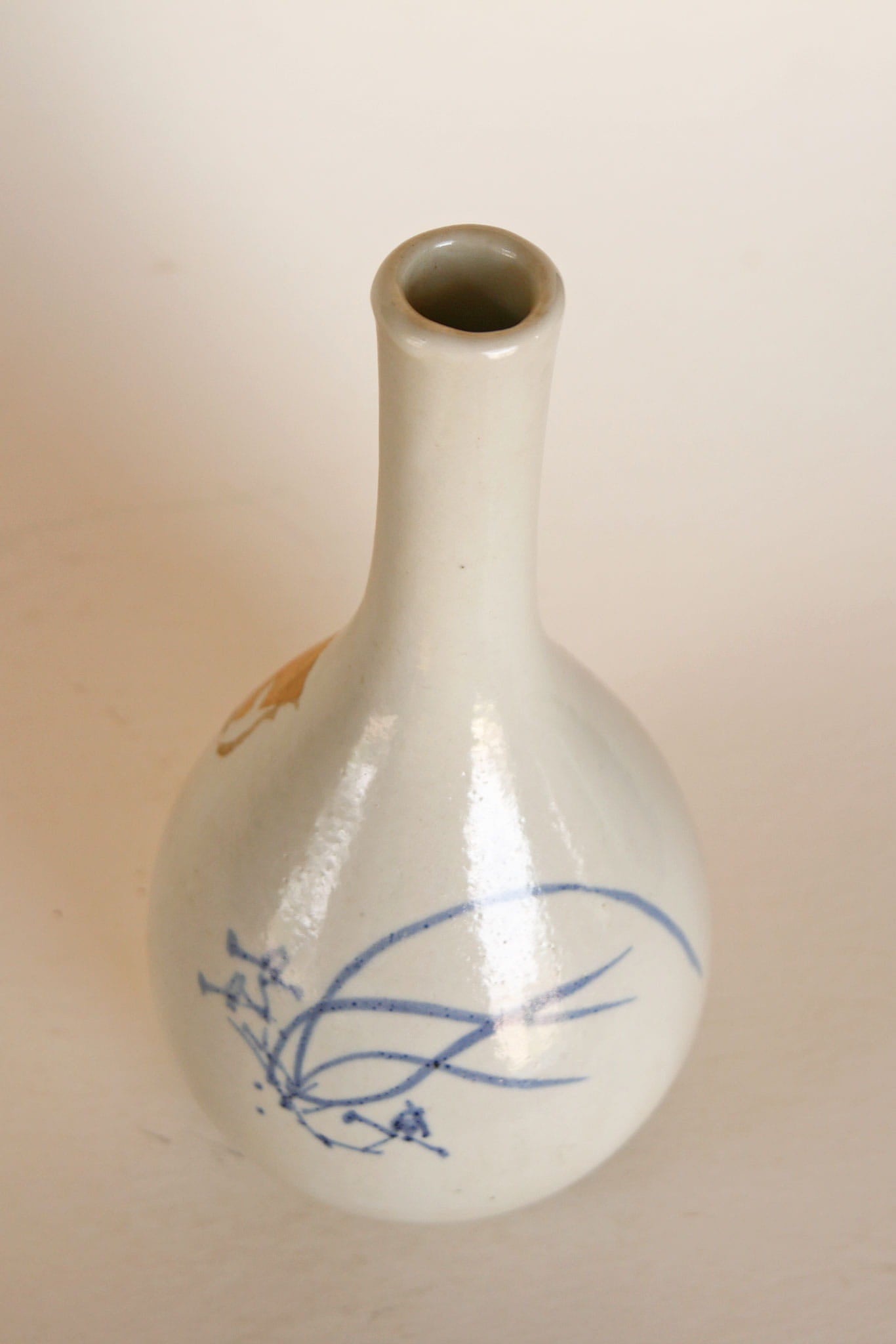 Vintage Japanese Blue and White Porcelain Long Neck Vase, Cottage Porcelain Long Neck Vase, Vintage Porcelain Japanese Vase