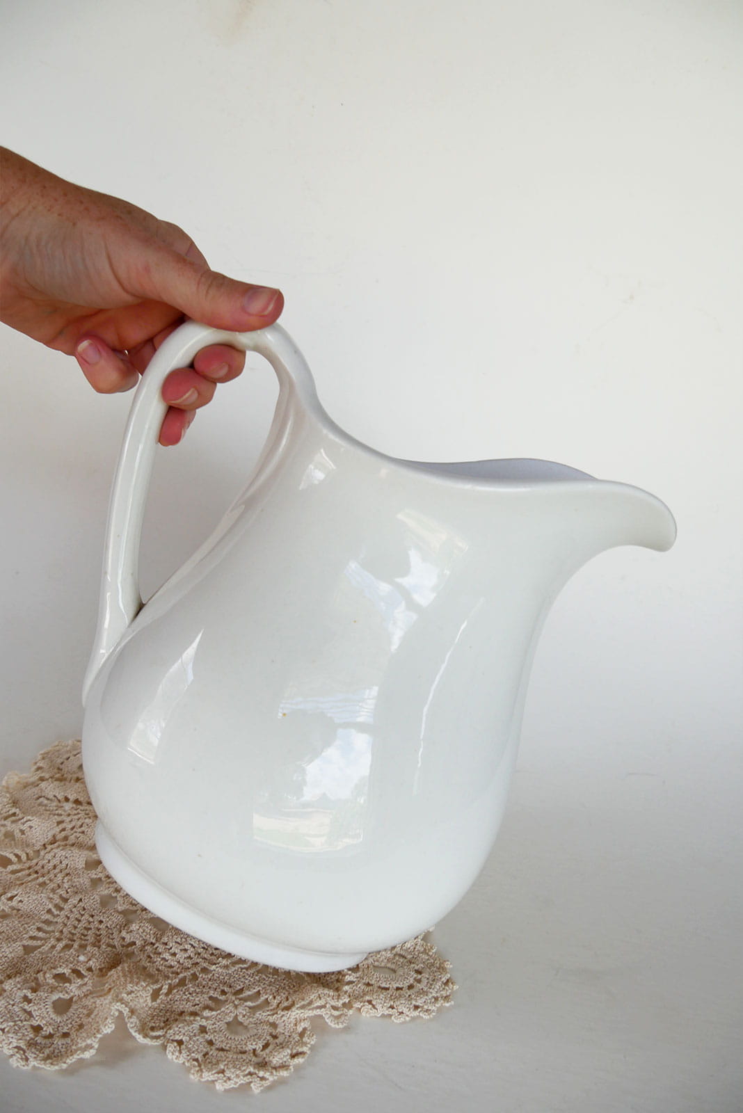 Vintage Large White Ironstone Pitcher, VIntage Ironstone Pitcher, Vintage Iron Pitcher, Vintage White Picture, Cottagecore Vase, Cottagecore Pitcher, Farmhouse White Pitcher, Vintage Farmhouse Stoneware Pitcher, Antique Ironstone Pitcher, Vintage Ironstone Pitcher