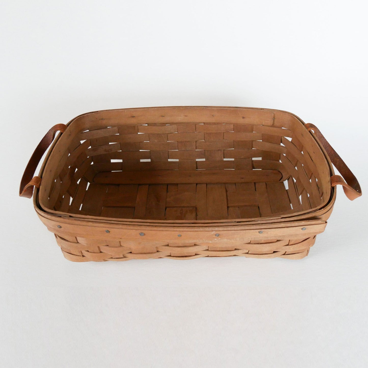 Vintage Longaberger Basket Tray with Leather Handles, Vintage Brown Longaberger Basket, Longaberger Basket Tray