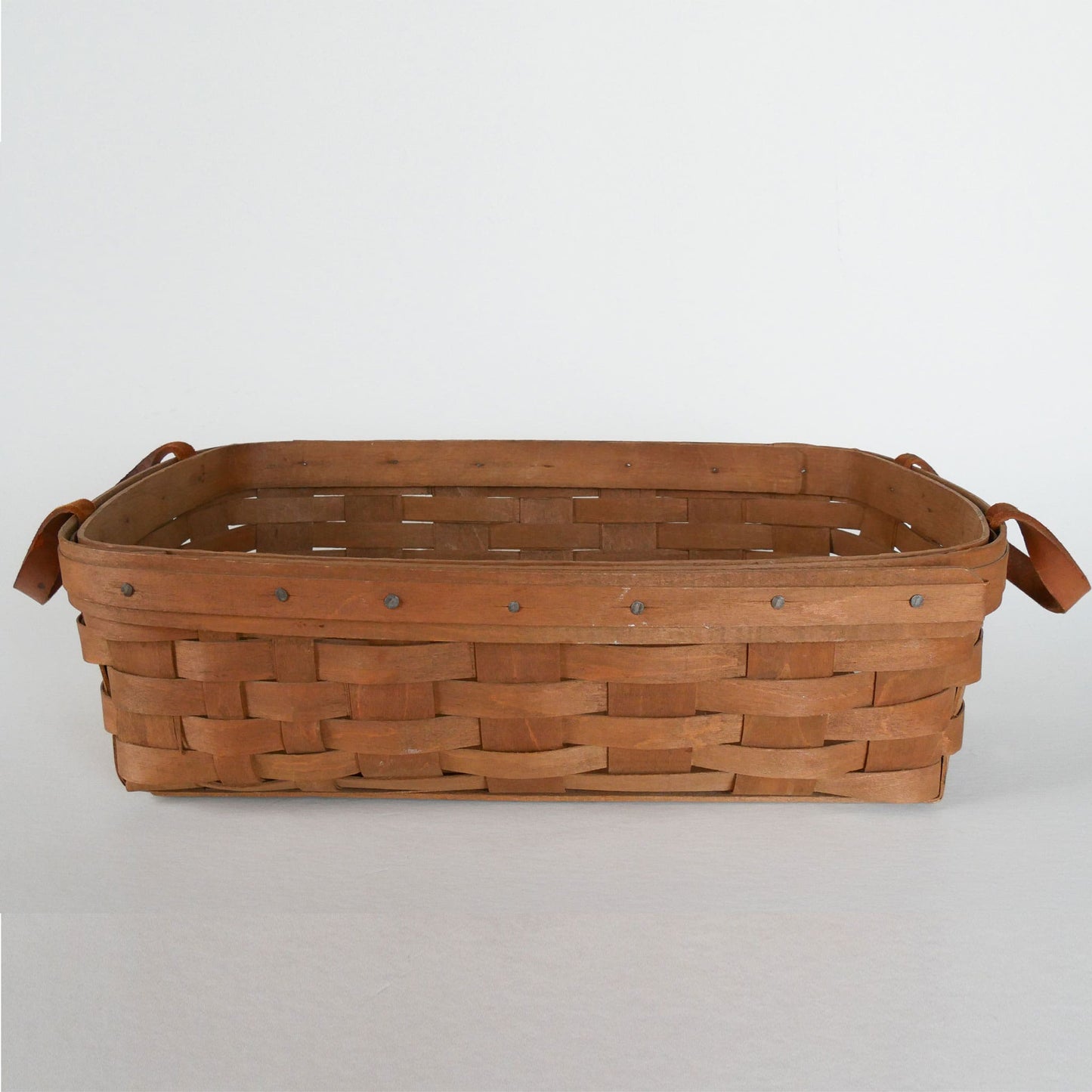 Vintage Longaberger Basket Tray with Leather Handles, Vintage Brown Longaberger Basket, Longaberger Basket Tray
