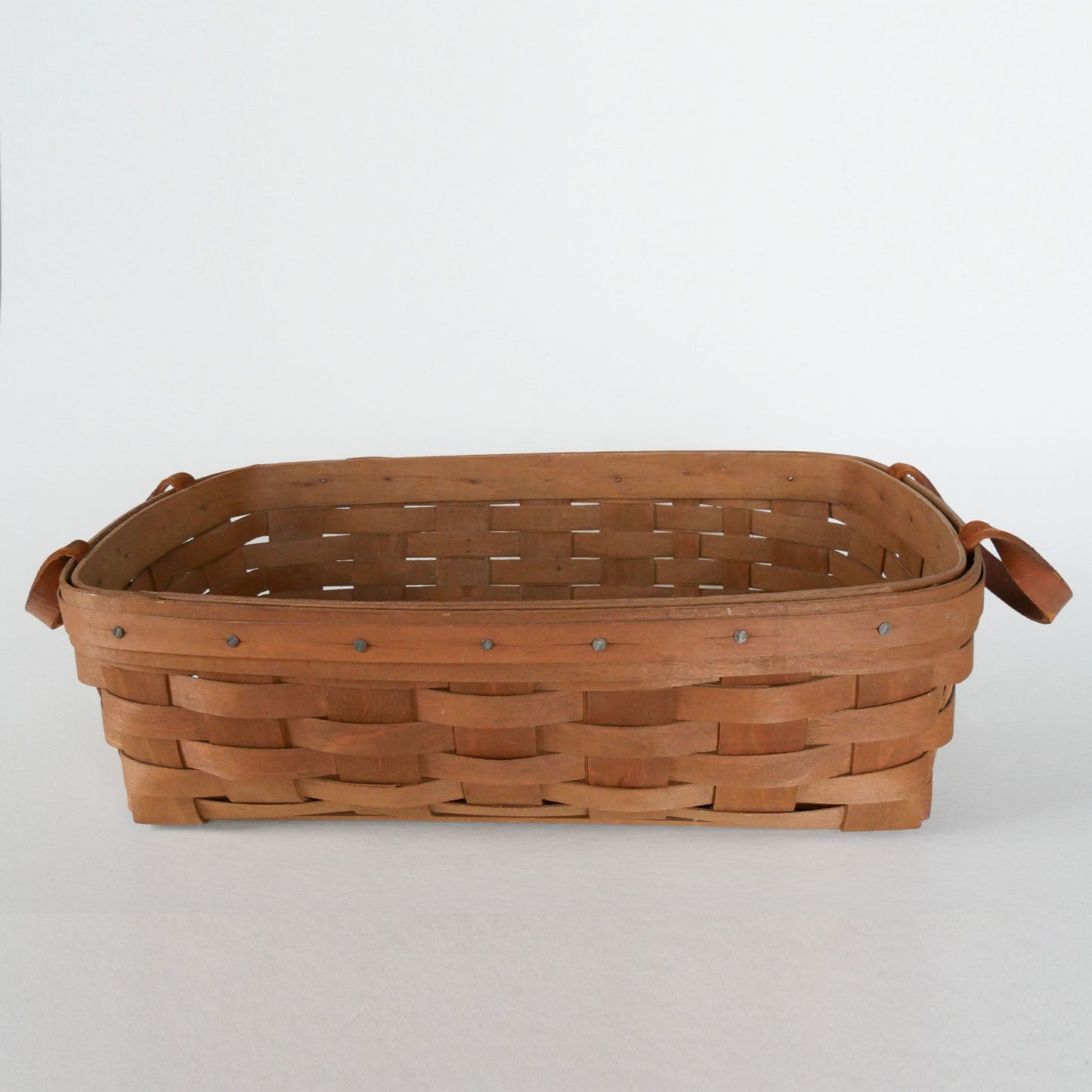 Vintage Longaberger Basket Tray with Leather Handles, Vintage Brown Longaberger Basket, Longaberger Basket Tray