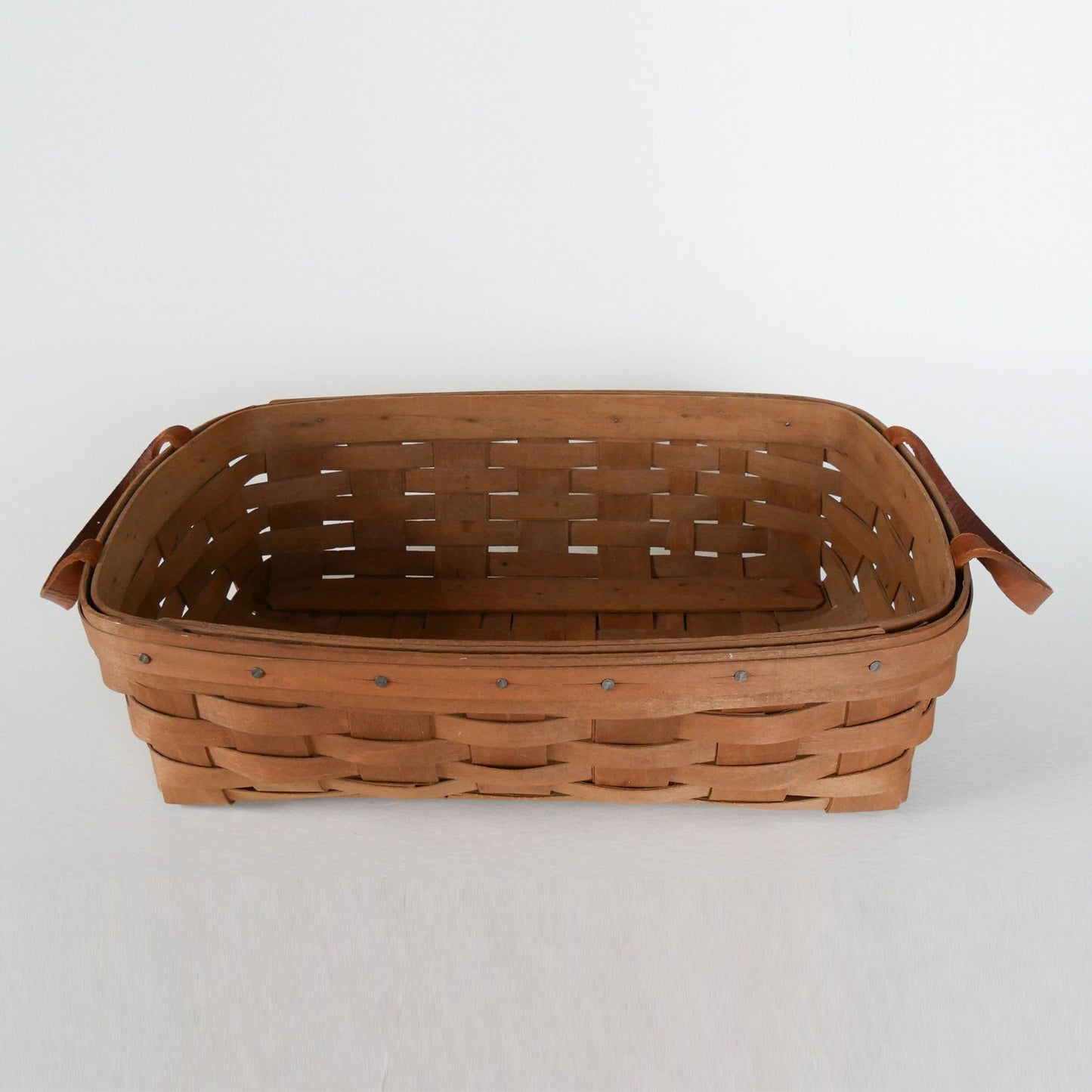 Vintage Longaberger Basket Tray with Leather Handles, Vintage Brown Longaberger Basket, Longaberger Basket Tray