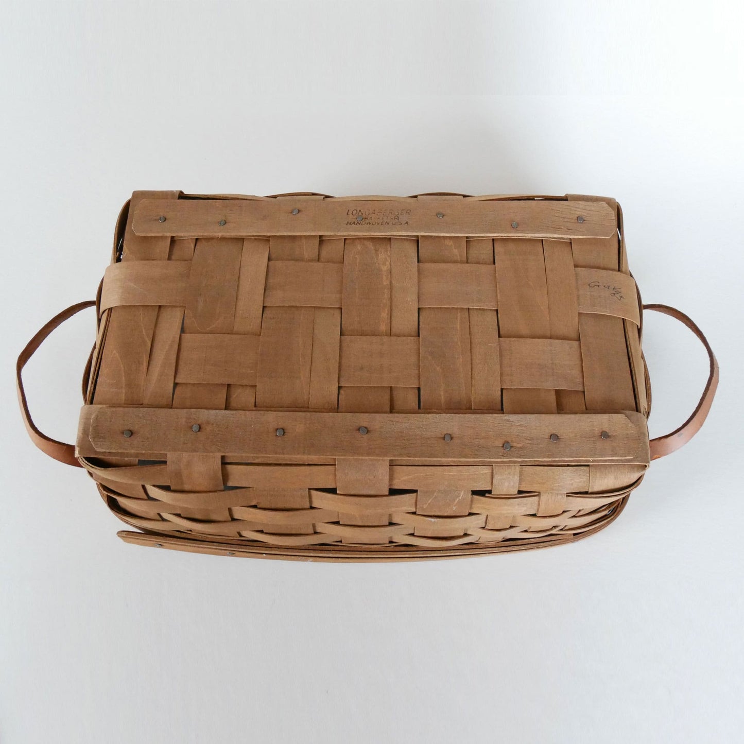 Vintage Longaberger Basket Tray with Leather Handles, Vintage Brown Longaberger Basket, Longaberger Basket Tray