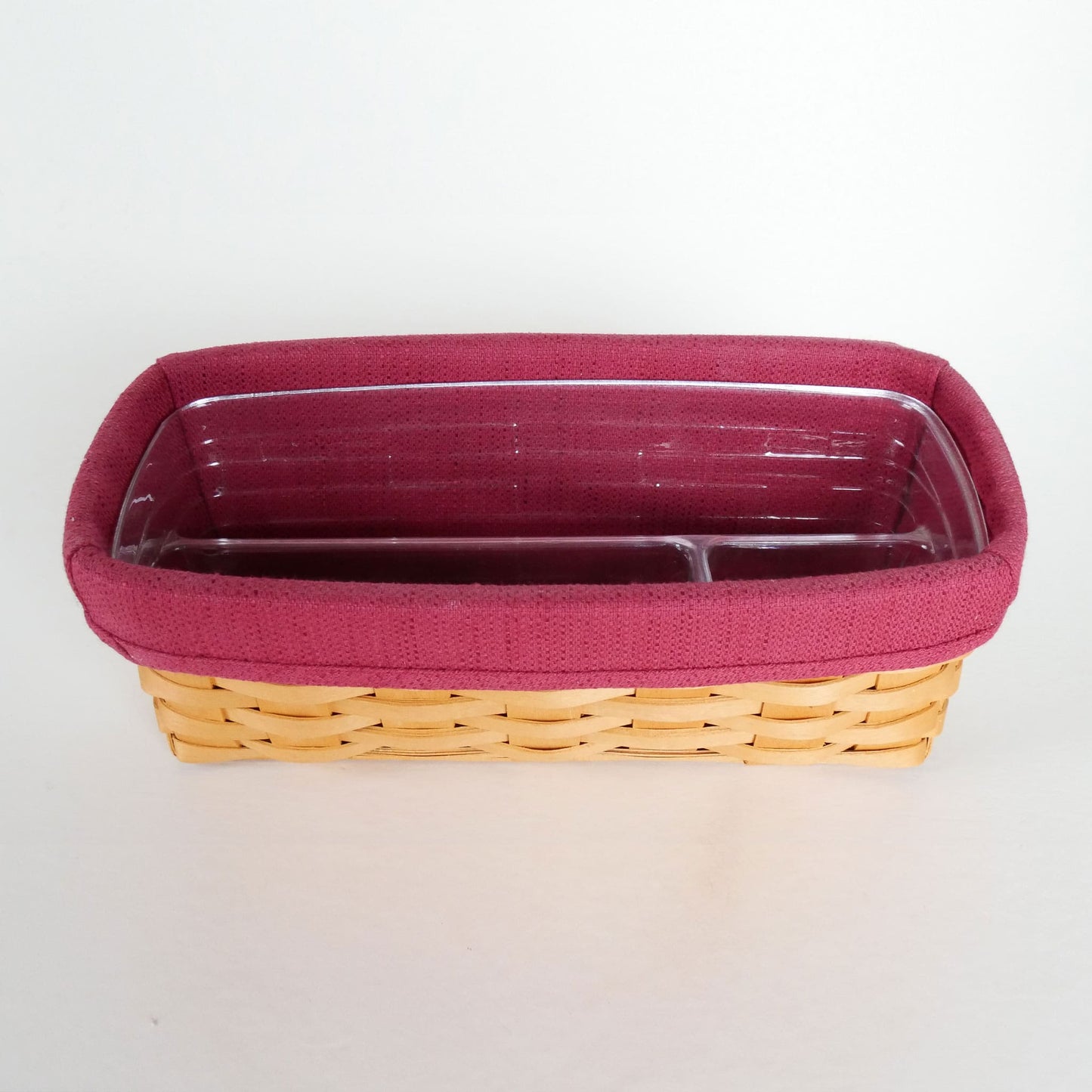 Vintage Longaberger Basket Tray with Red Liner, Vintage Longaberger and Liner, Vintage Basket Tray Divider, Vintage Home Decor