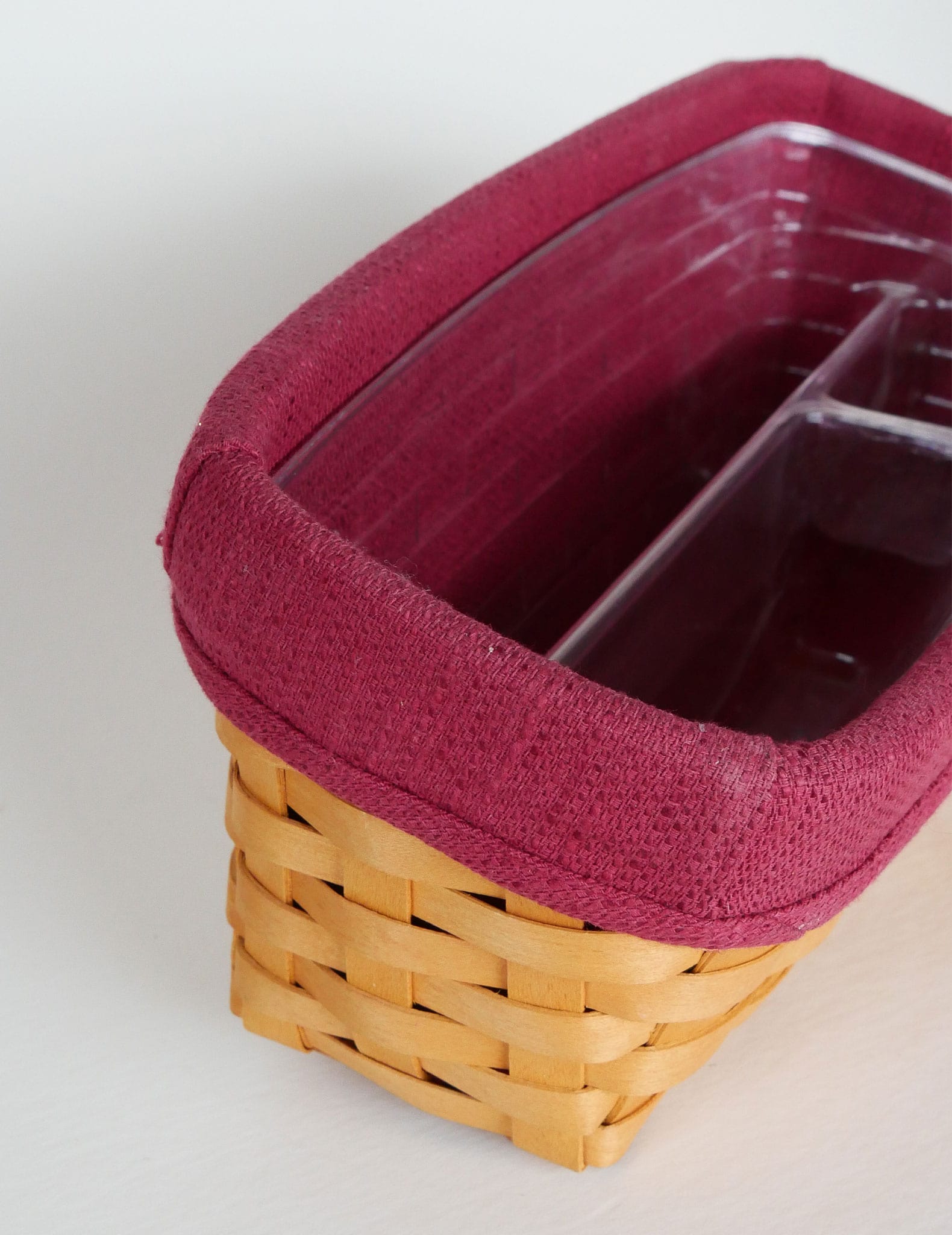 Vintage Longaberger Basket Tray with Red Liner, Vintage Longaberger and Liner, Vintage Basket Tray Divider, Vintage Home Decor