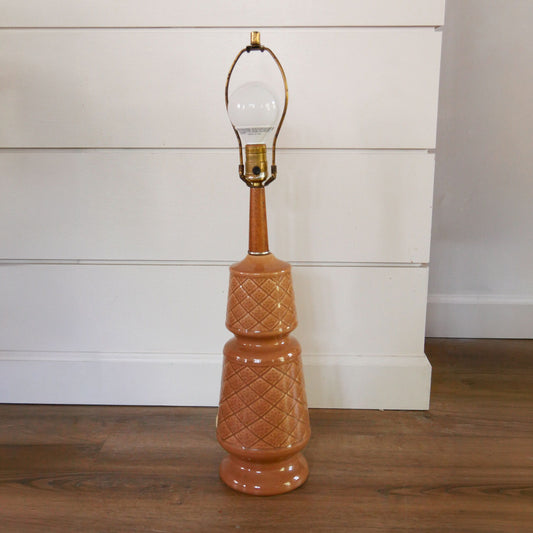 Vintage MCM Tan Checkered Table Lamp, Glazed Table Lamp, VIntage MCM Glazed Table Lamp, Tan Checkered Table Lamp, Vintage Lamp