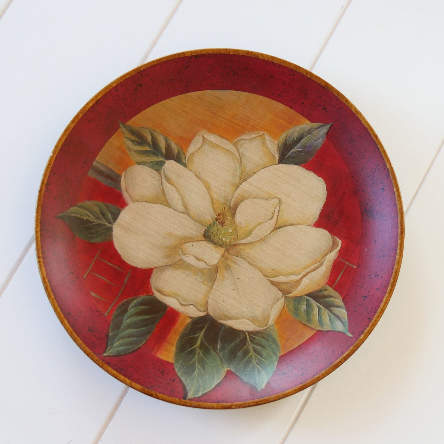 Vintage Magnolia Plate Decor, Vintage Floral Plate Decor, Vintage Red Plate White Floral Design, Vintage Plate Wall, Vintage FLoral Plate Wall, Vintage Wall DEcor