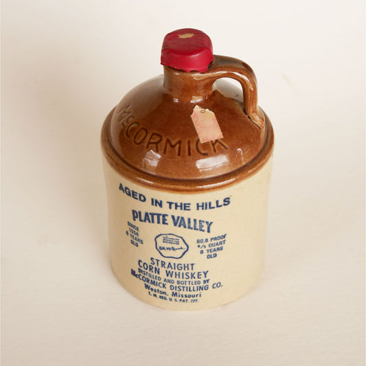 Vintage McCormick Platte Valley Whiskey Jug and Cork, Vintage Stoneware Jar, Vintage Whiskey Jug, Vintage Two Tone Stoneware Jug and Cork, Whiskey Jug and Cork, Primitive Kitchen Decor, Vintage Kitchen DEcor, Vintage Farmhouse Stoneware