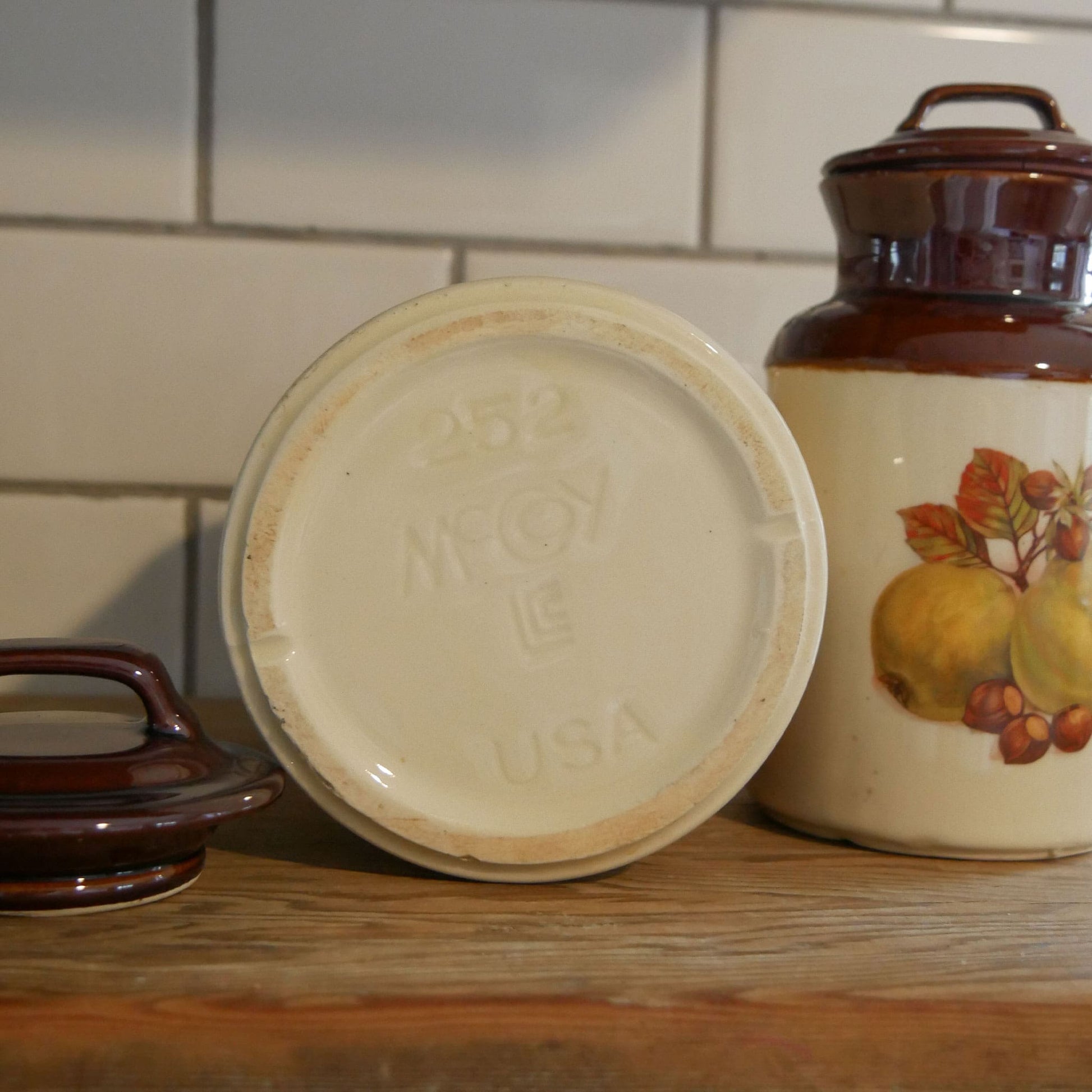 Vintage McCoy Two Tone Jard with Lid Harvest Design Farmhouse Stoneware Vintage Farmhouse Stoneware