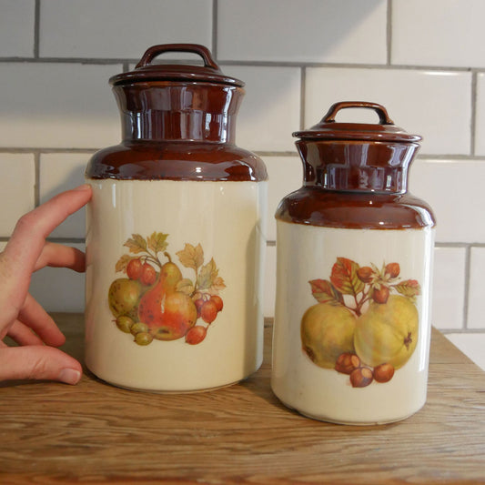 Vintage McCoy Two Tone Jard with Lid Harvest Design Farmhouse Stoneware Vintage Farmhouse Stoneware