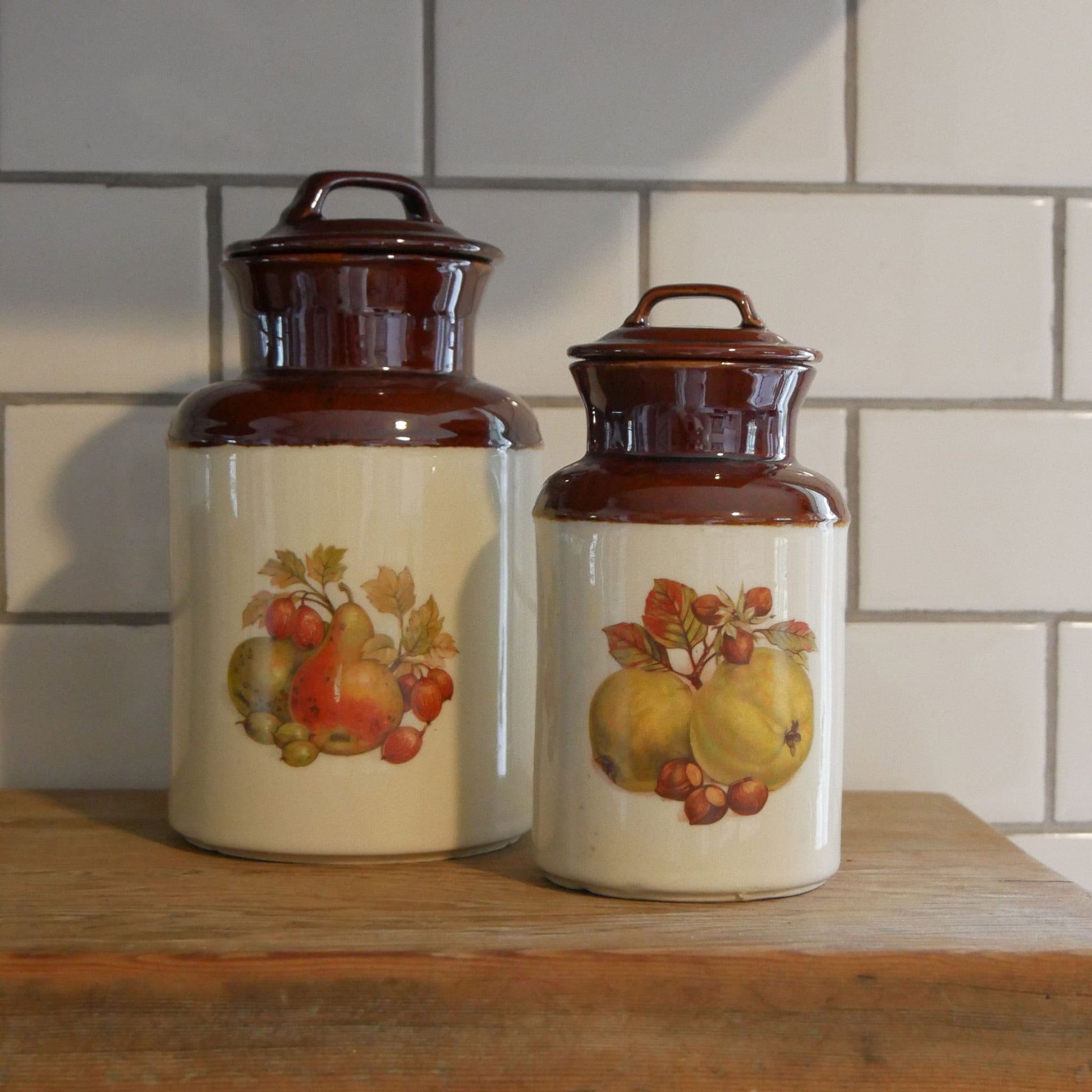 Vintage McCoy Two Tone Jard with Lid Harvest Design Farmhouse Stoneware Vintage Farmhouse Stoneware