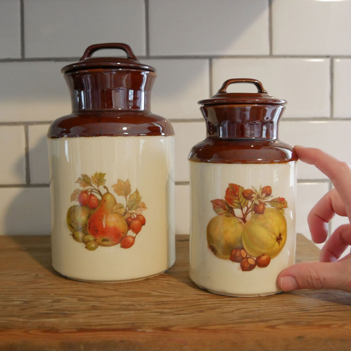 Vintage McCoy Two Tone Jard with Lid Harvest Design Farmhouse Stoneware Vintage Farmhouse Stoneware