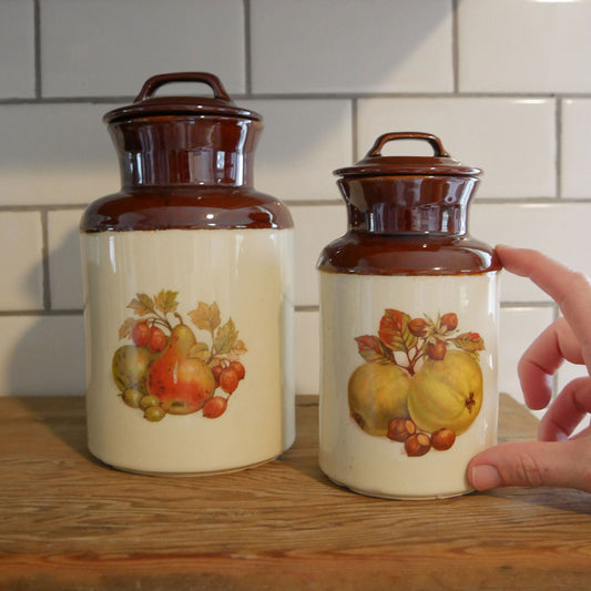 Vintage McCoy Two Tone Jard with Lid Harvest Design Farmhouse Stoneware Vintage Farmhouse Stoneware