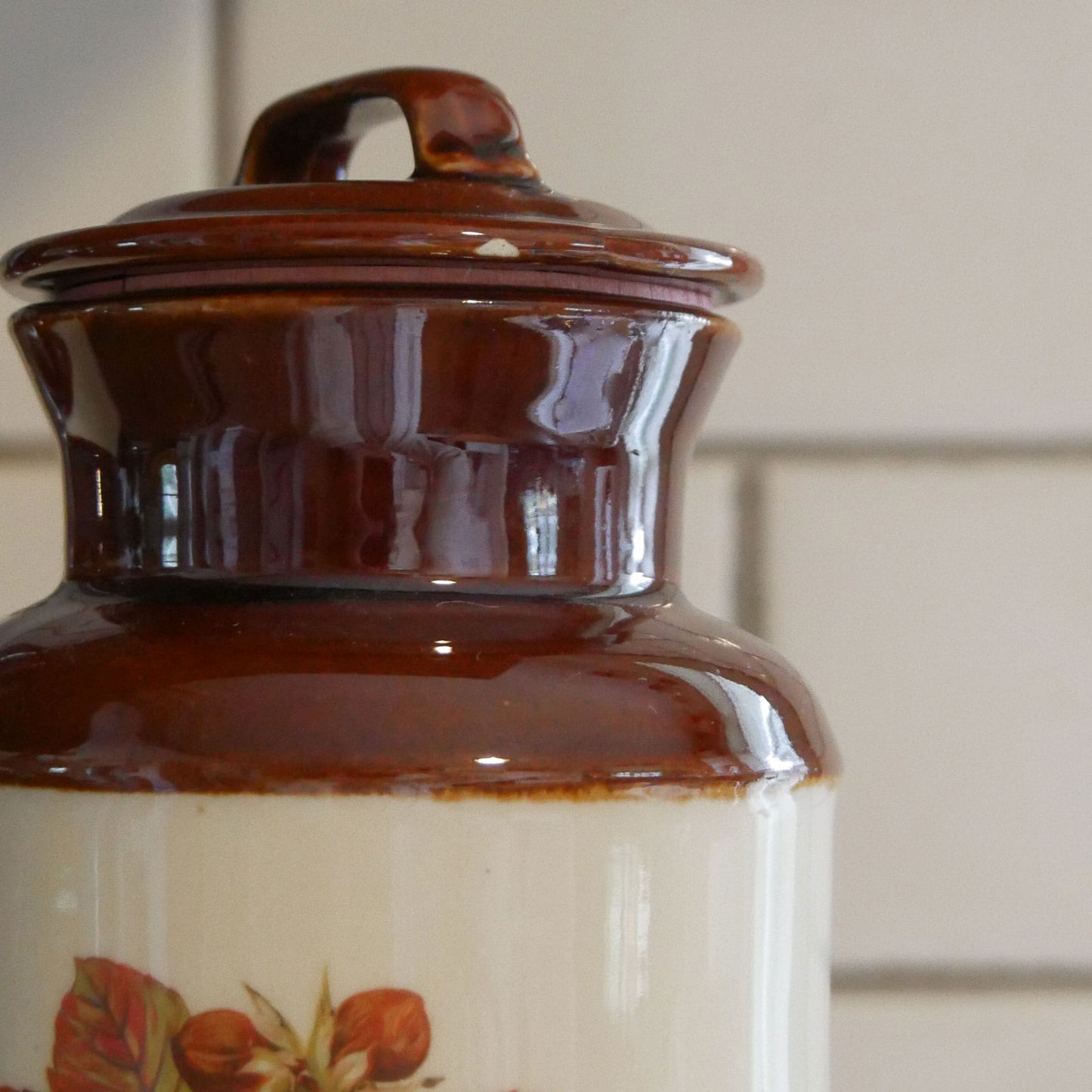Vintage McCoy Two Tone Jard with Lid Harvest Design Farmhouse Stoneware Vintage Farmhouse Stoneware