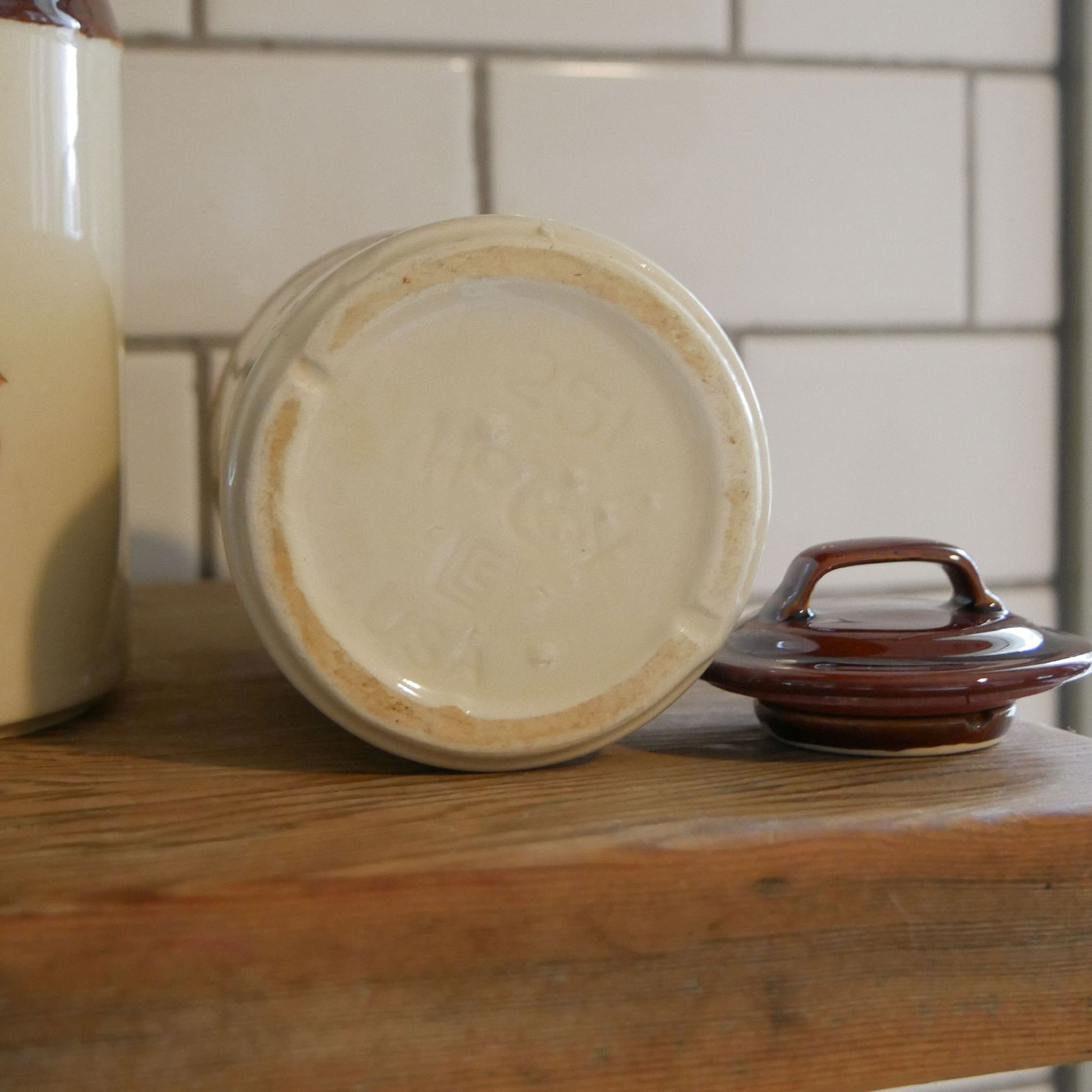 Vintage McCoy Two Tone Jard with Lid Harvest Design Farmhouse Stoneware Vintage Farmhouse Stoneware