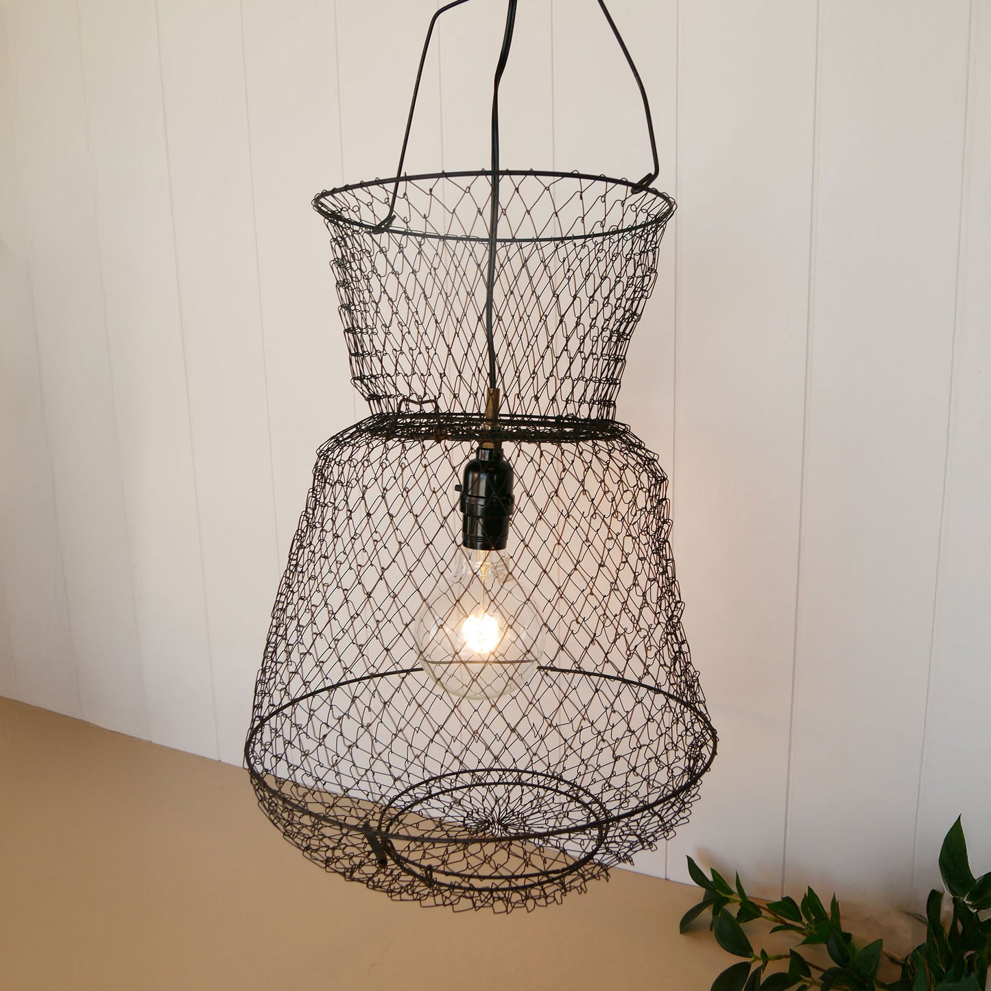 Vintage Metal Fishing Basket Light Fixture