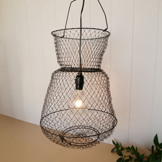 Vintage Metal Fishing Basket Light Fixture