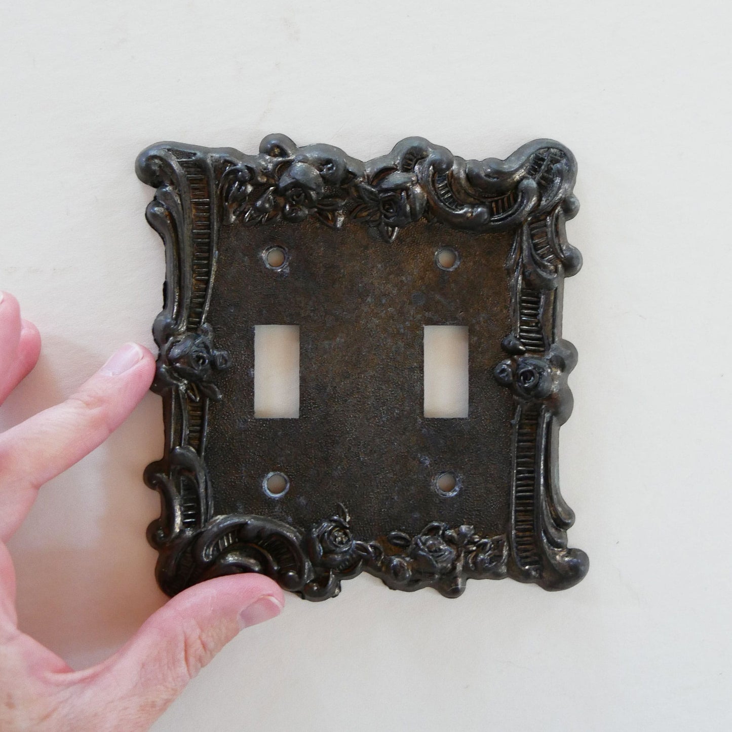 Vintage Ornate Floral Metal Double Light Switch Cover, Vintage Light Cover, Vintage Floral Light Cover, Vintage Metal Light Cover, Vintage Light Switch Cover