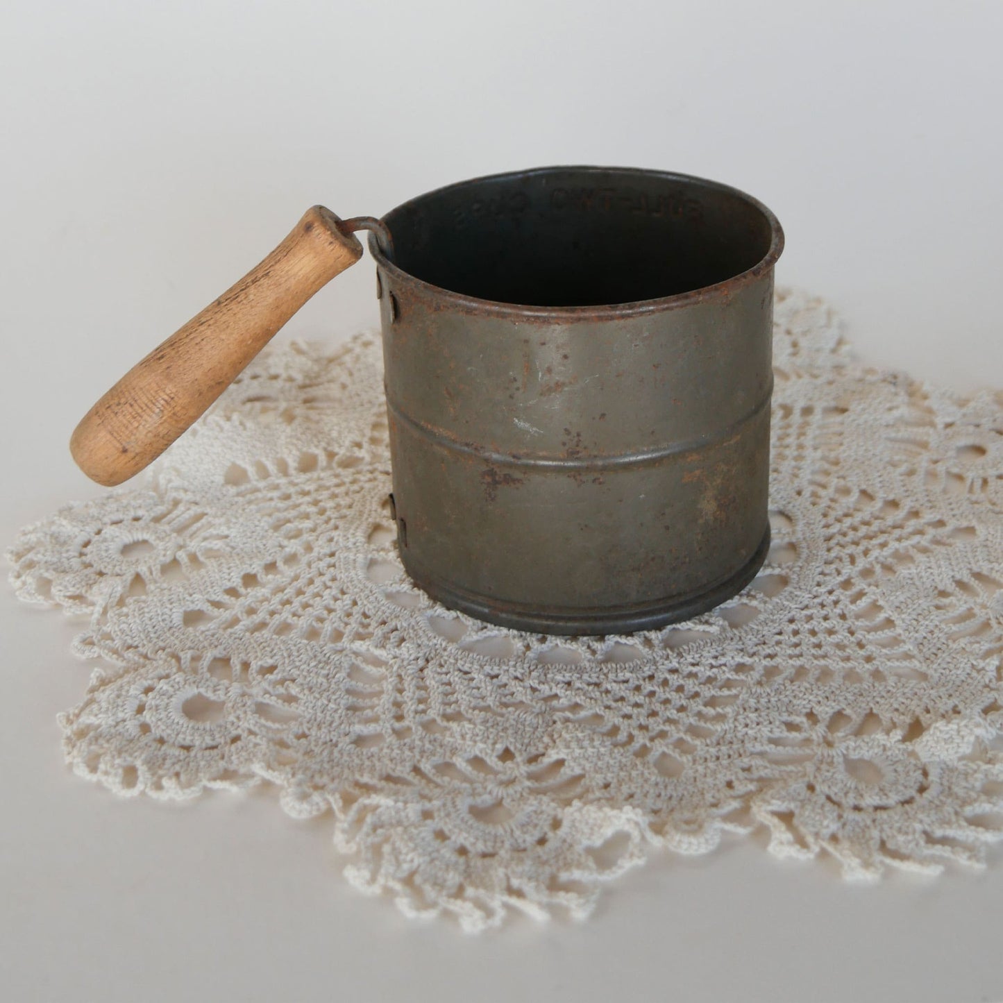 Vintage Metal Sifter with Wood Handle, Vintage Farmhouse Decor, Vintage Metal Sifter, Vintage Sifter Vintage Farmhouse Kitchen