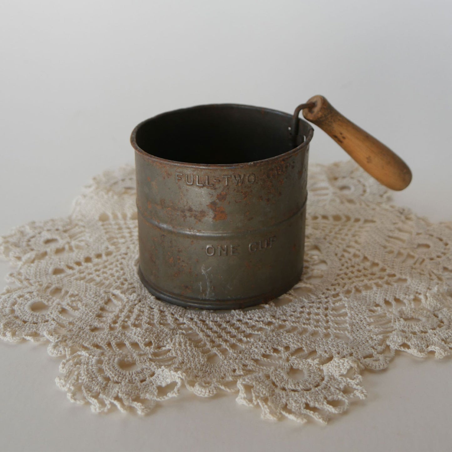 Vintage Metal Sifter with Wood Handle, Vintage Farmhouse Decor, Vintage Metal Sifter, Vintage Sifter Vintage Farmhouse Kitchen