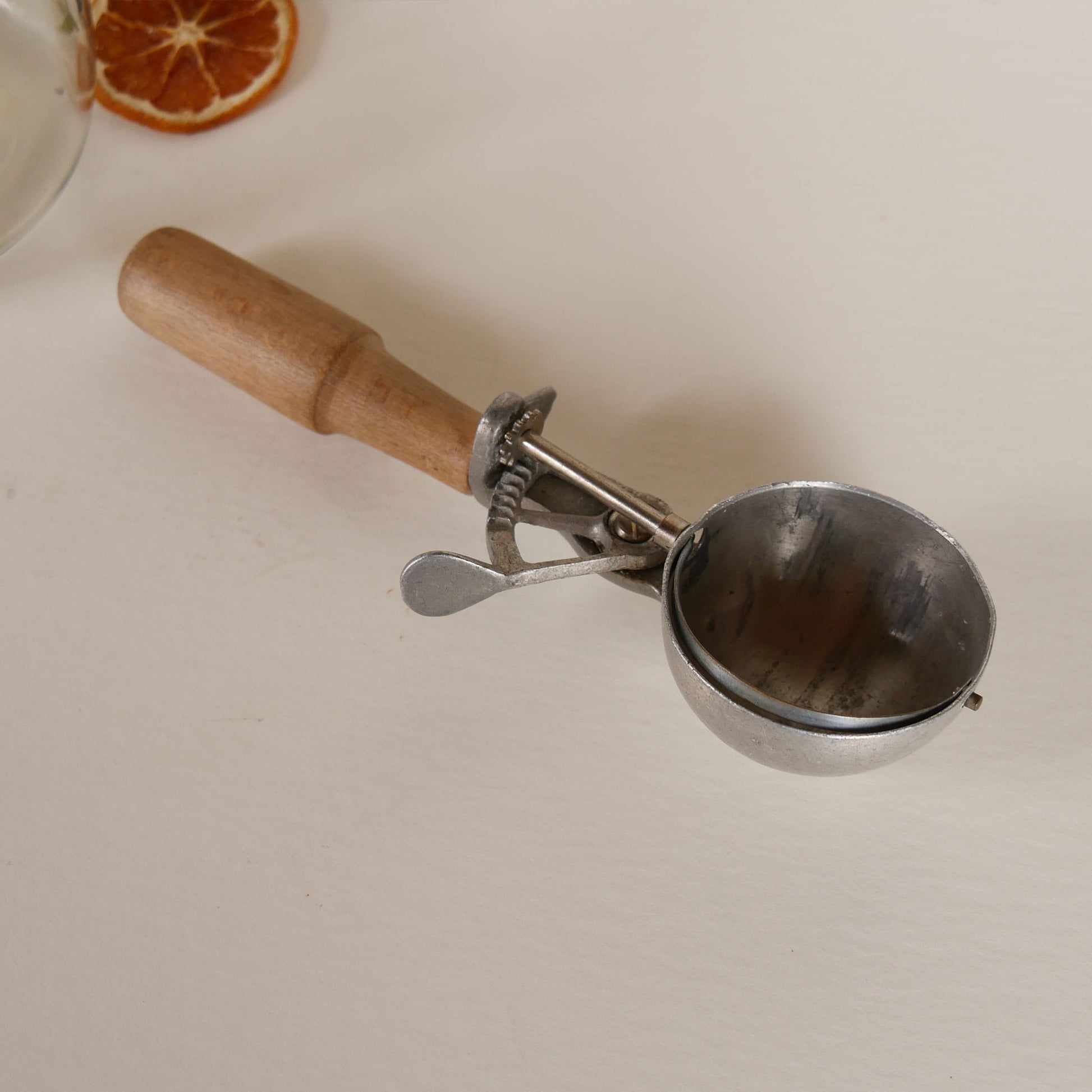 Antique Ice Cream Scoop, Vintage Ice Cream SCoop, Indesctructo #4 Ice Cream Scoop, 1920s Ice Cream SChool, MEtal and Wood Handle Ice Cream Scoop, Vintage Kitchen Tools, Vintage Kitchen Utensils, Antique Kitchen Tools, Antique Kitchen Utensils, Primitive Kitchen Tools