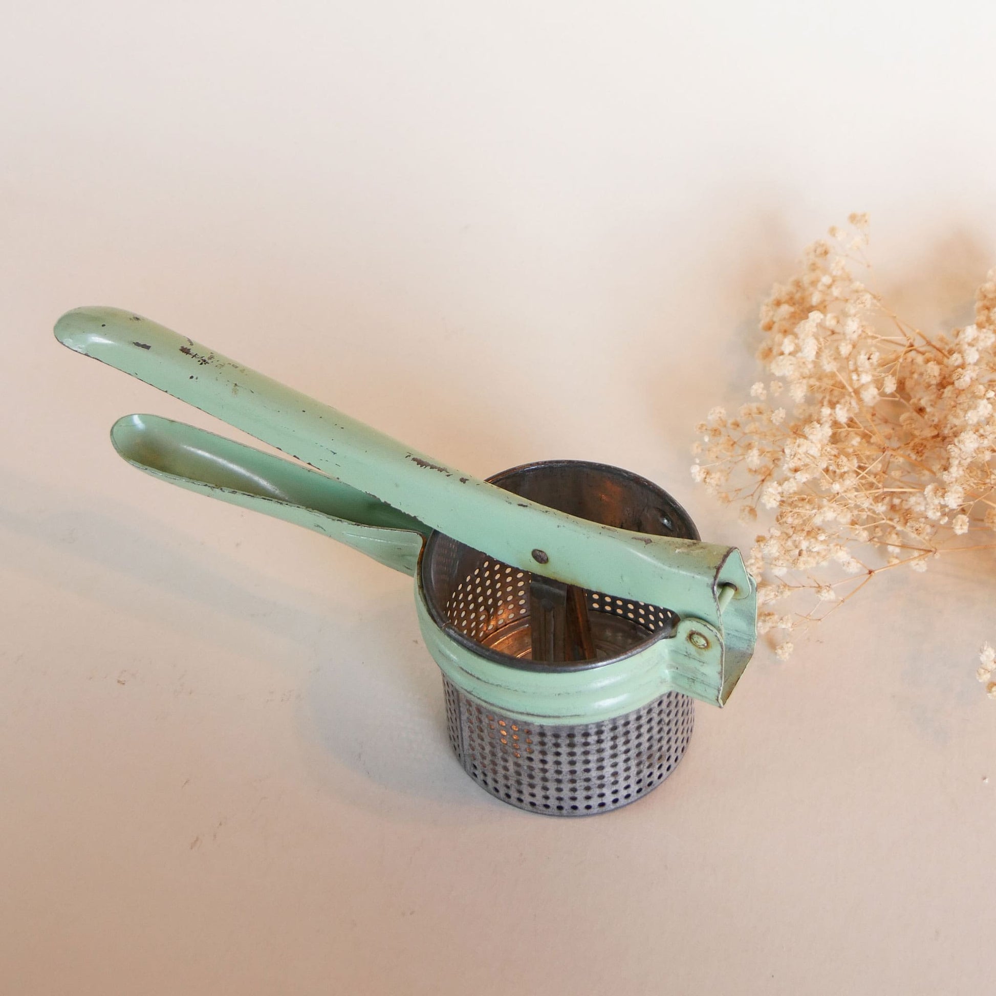 Vintage Mint Green Potato Ricer, Vintage Mint Green Kitchen Tools, Vintage Green Kitchen Decor, Vintage Farmhouse Kitchen Decor, Mint Green Kitchen Decor