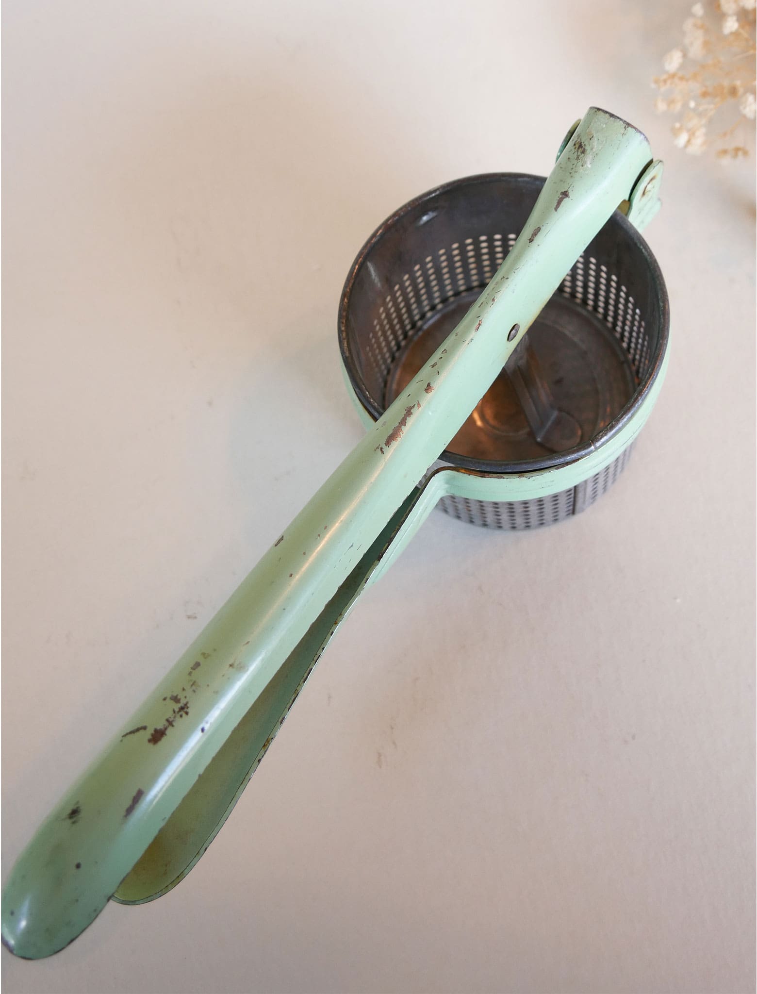 Vintage Mint Green Potato Ricer, Vintage Mint Green Kitchen Tools, Vintage Green Kitchen Decor, Vintage Farmhouse Kitchen Decor, Mint Green Kitchen Decor