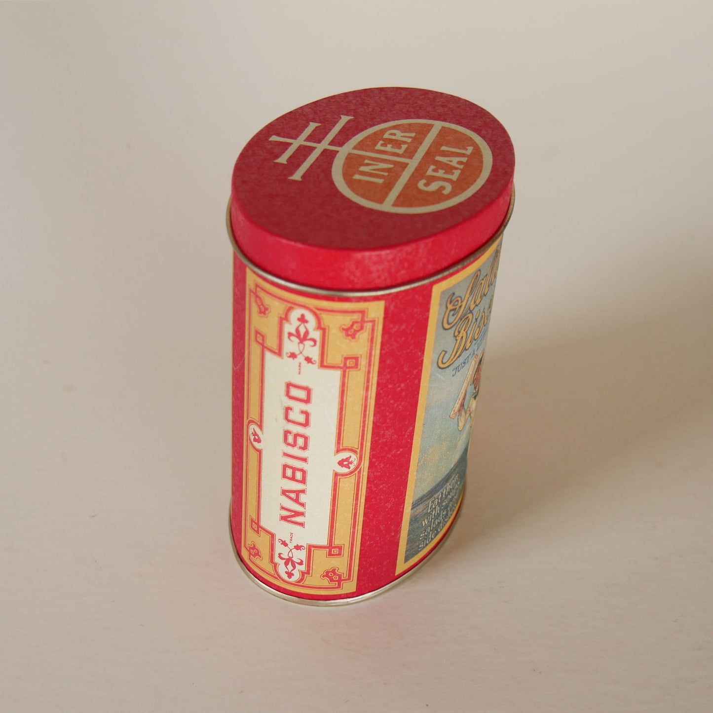 Vintage Nabisco Biscuit Oval Red Tin Canister, Vintage Cracker Tin, Vintage Crack Tin Canister, Vintage Nabisco Tin Canister, Vintage Nabisco Crack Tin
