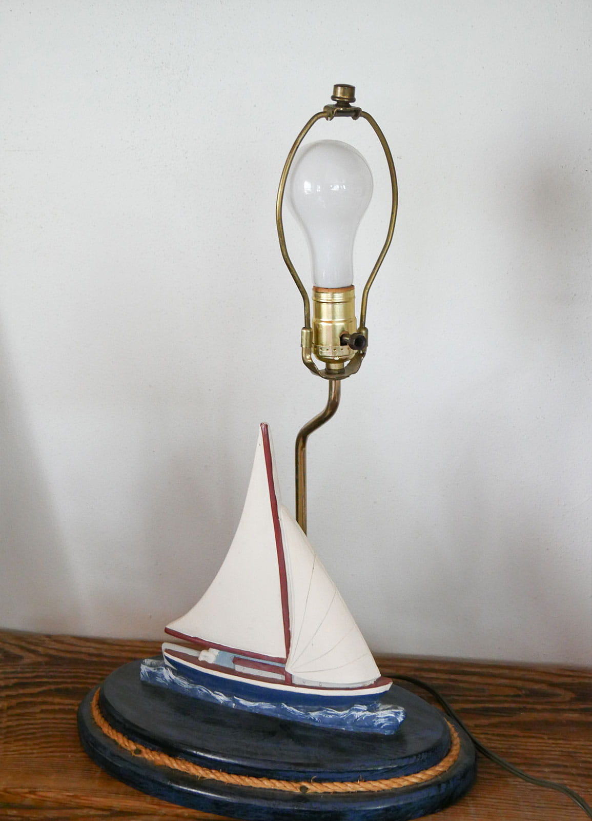 Vintage Wood Carved Sailboat Lamp, Vintage Nautical Lamp, VIntage COastal Lamp, Coastal Cottage Lamp, Vintage Sailboat Lamp